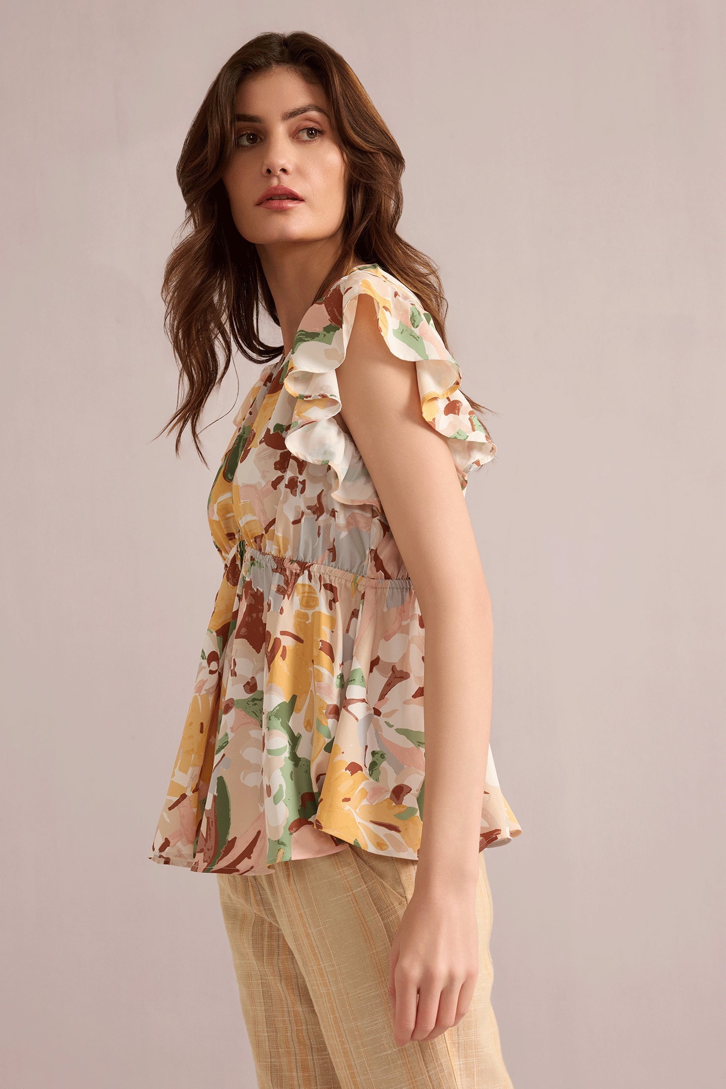 Top Evelyn Blossom blanc et marron