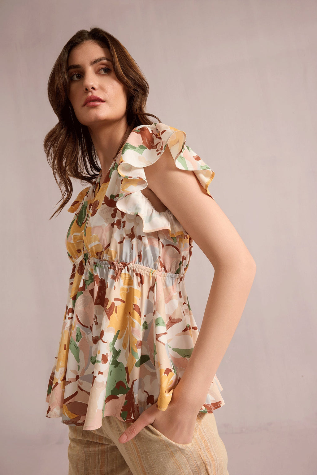 Top Evelyn Blossom blanc et marron