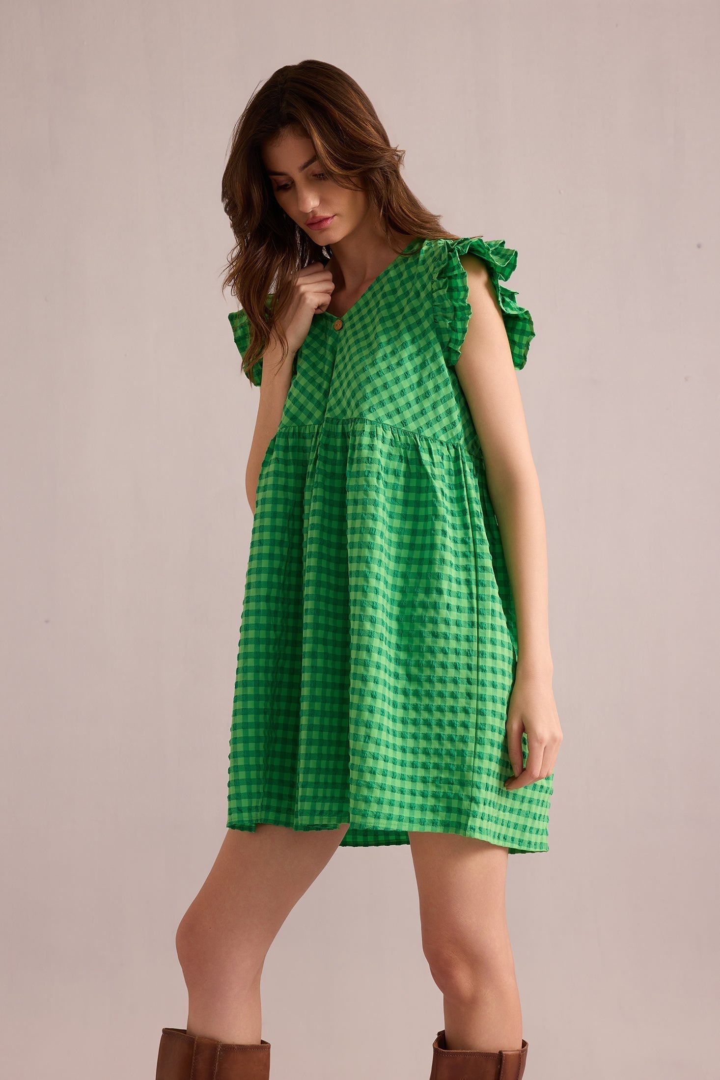 Robe Sophie à Imprimé Carreaux Vert