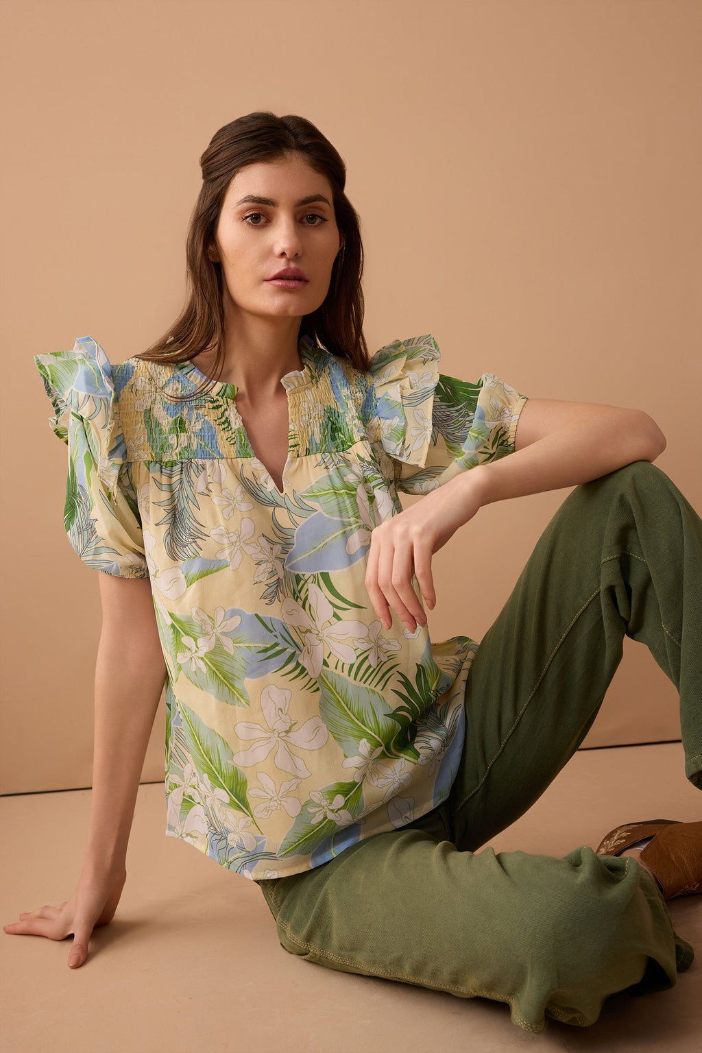 Haut imprimé Laura Lee jaune et vert