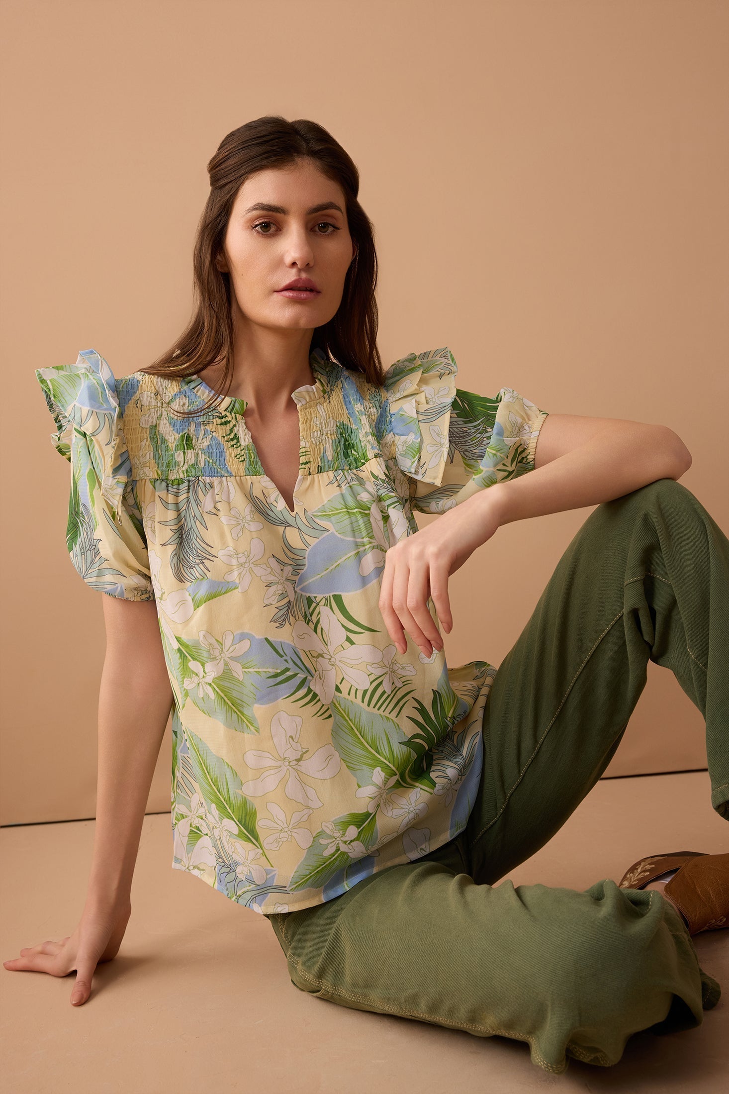 Haut imprimé Laura Lee jaune et vert