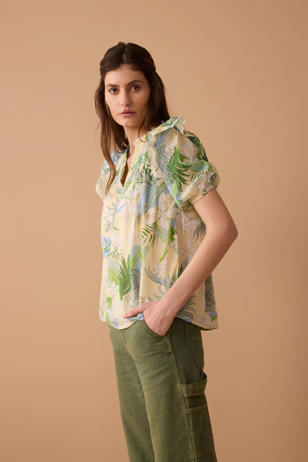 Haut imprimé Laura Lee jaune et vert