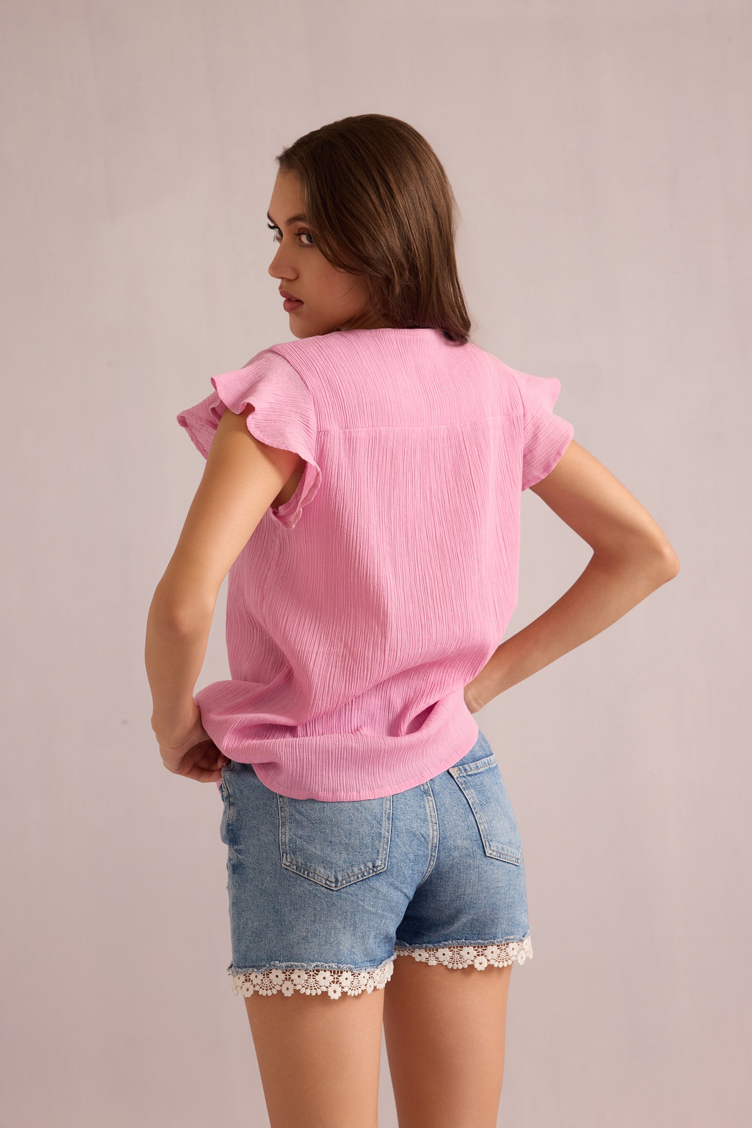 Haut brodé Calanthe rose