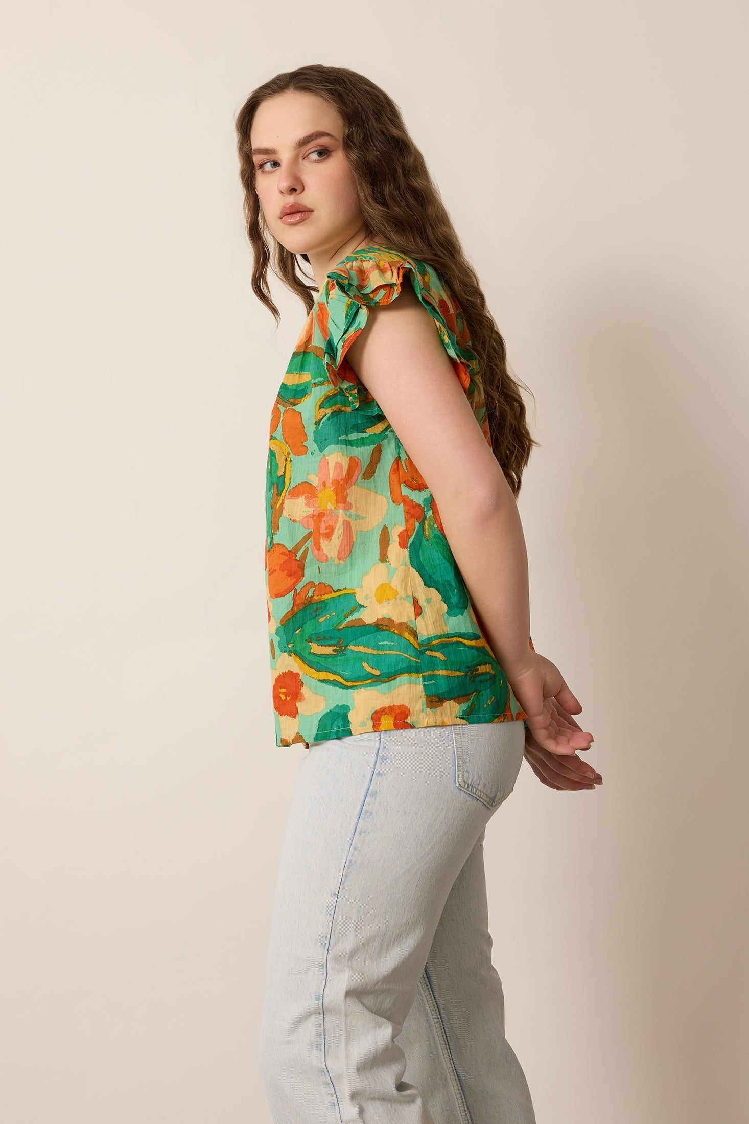 Haut Leilani à motif floral vert
