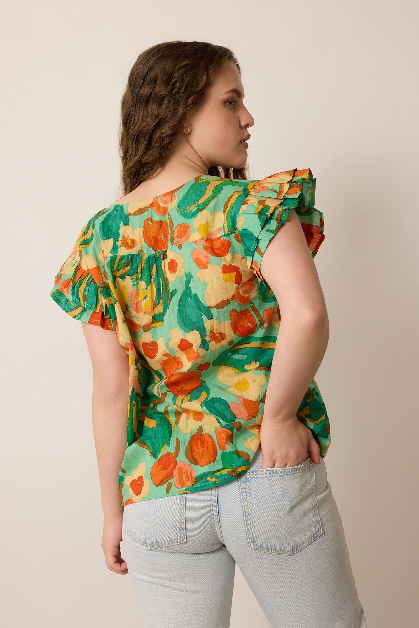 Haut Leilani à motif floral vert