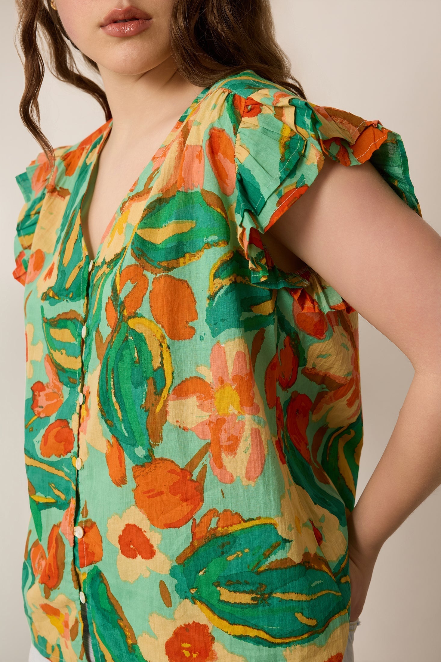 Haut Leilani à motif floral vert