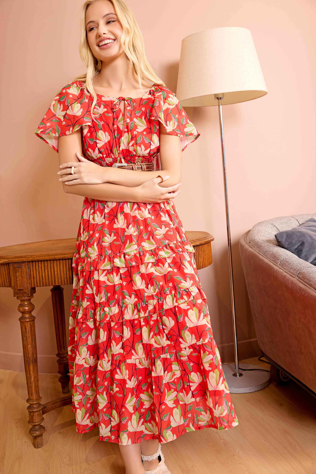 Robe mi-longue Bohera Lariat Grace en dentelle rouge cramoisi