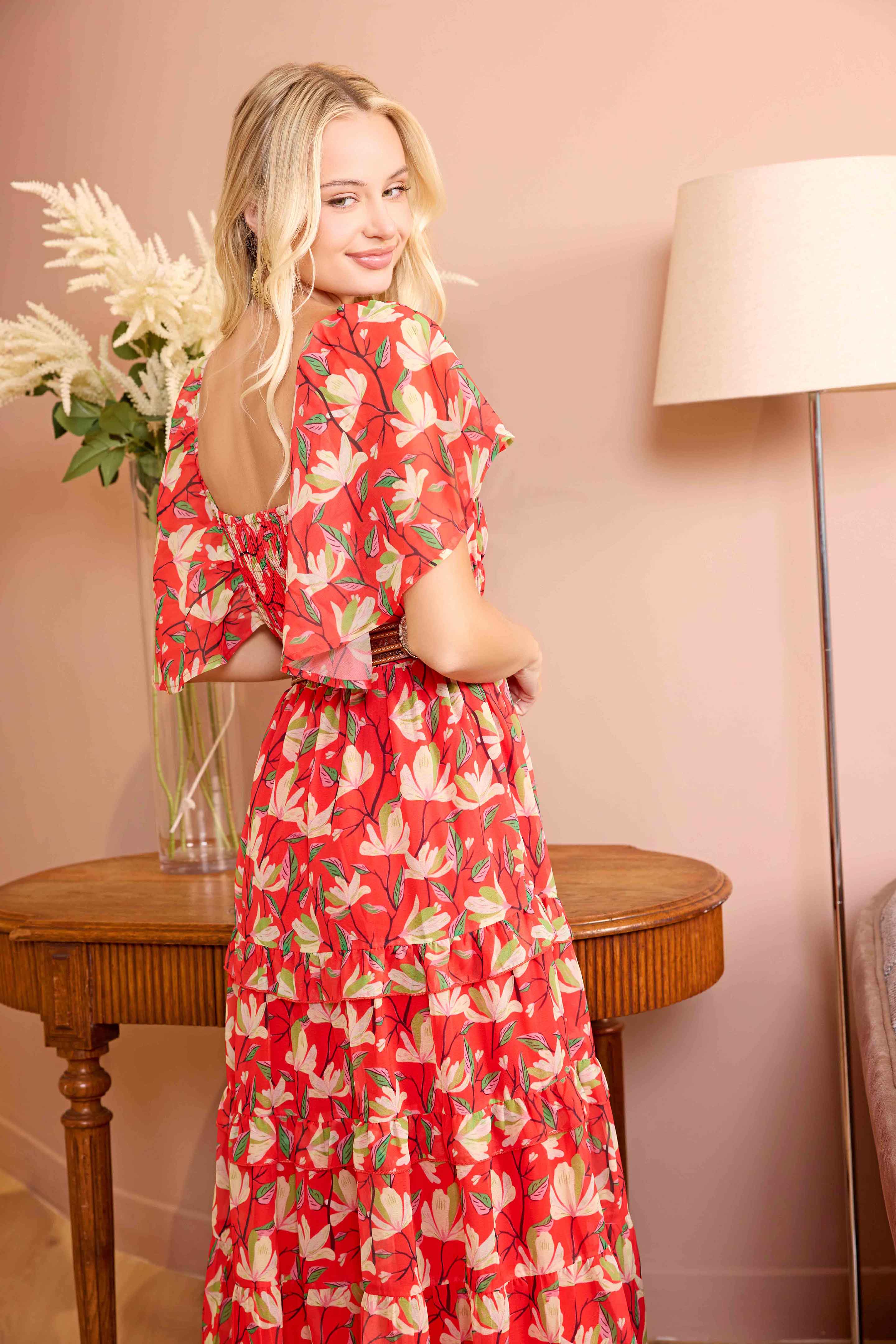 Robe mi-longue Bohera Lariat Grace en dentelle rouge cramoisi