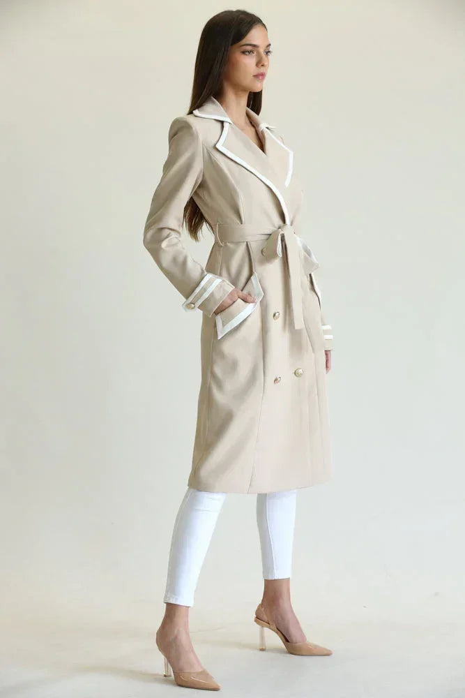 Long Manteau Élégant Ceinturé pour Femme