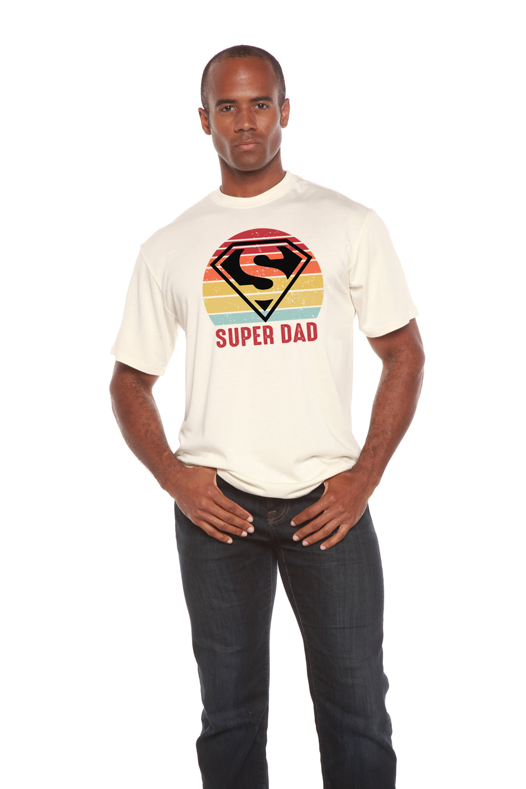 T-shirt à manches courtes en viscose de bambou et coton biologique avec motif pour homme "Super Papa"