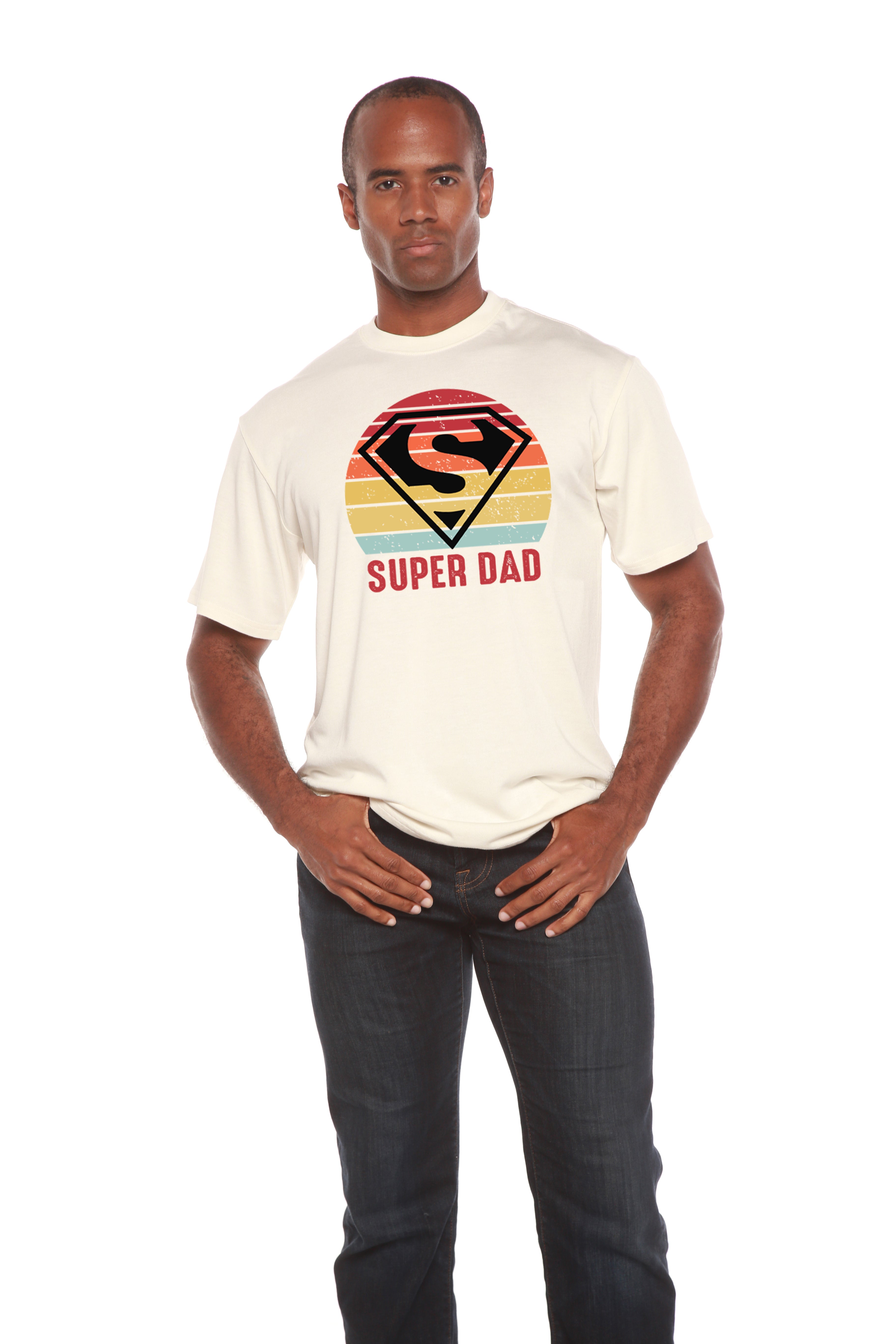 T-shirt à manches courtes en viscose de bambou et coton biologique avec motif pour homme "Super Papa"