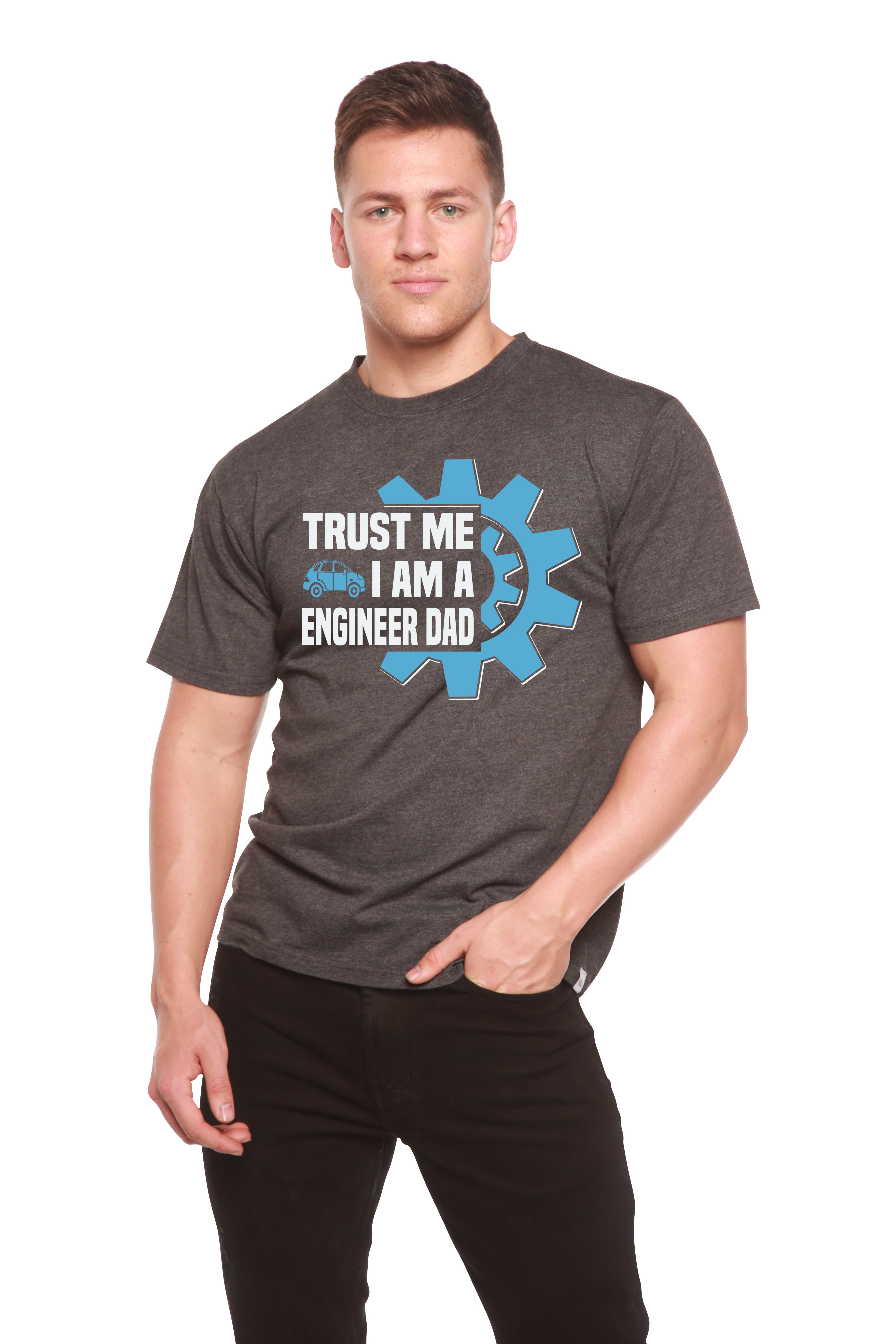 T-shirt graphique à manches courtes en viscose de bambou/coton biologique pour homme - « Croyez-moi, je suis ingénieur, papa »