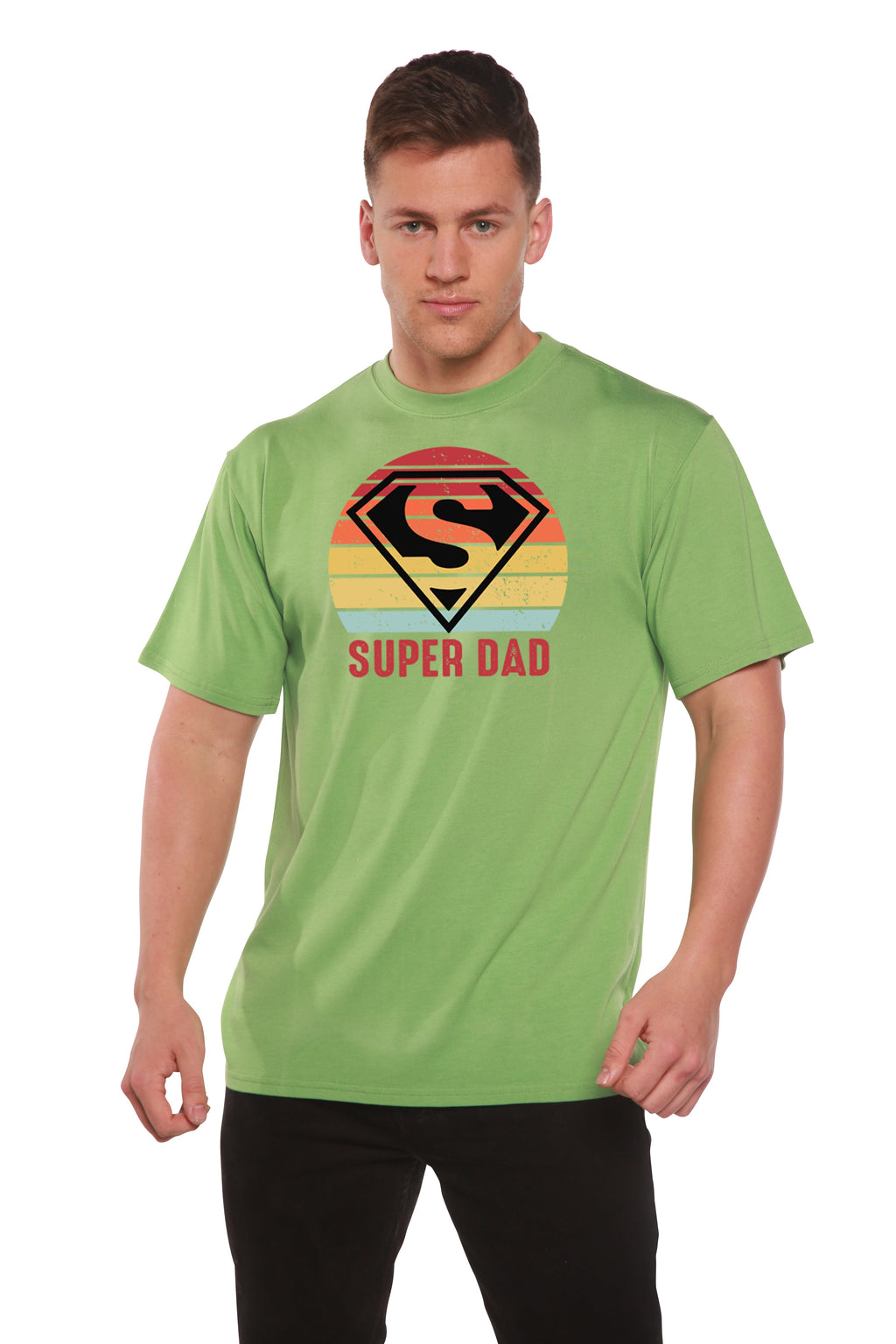 T-shirt à manches courtes en viscose de bambou et coton biologique avec motif pour homme "Super Papa"