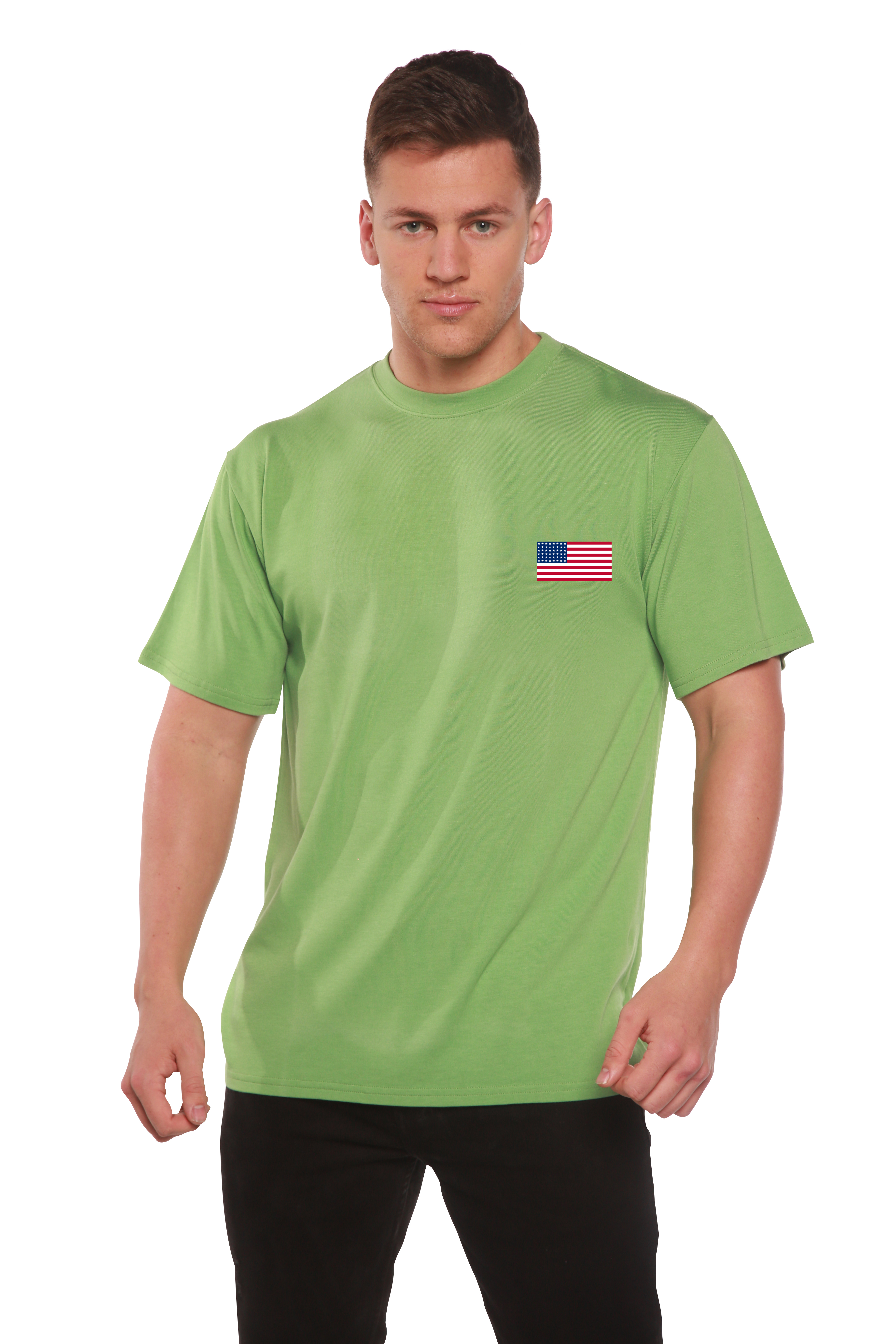 T-shirt graphique à manches courtes en viscose de bambou/coton biologique pour homme avec drapeau américain