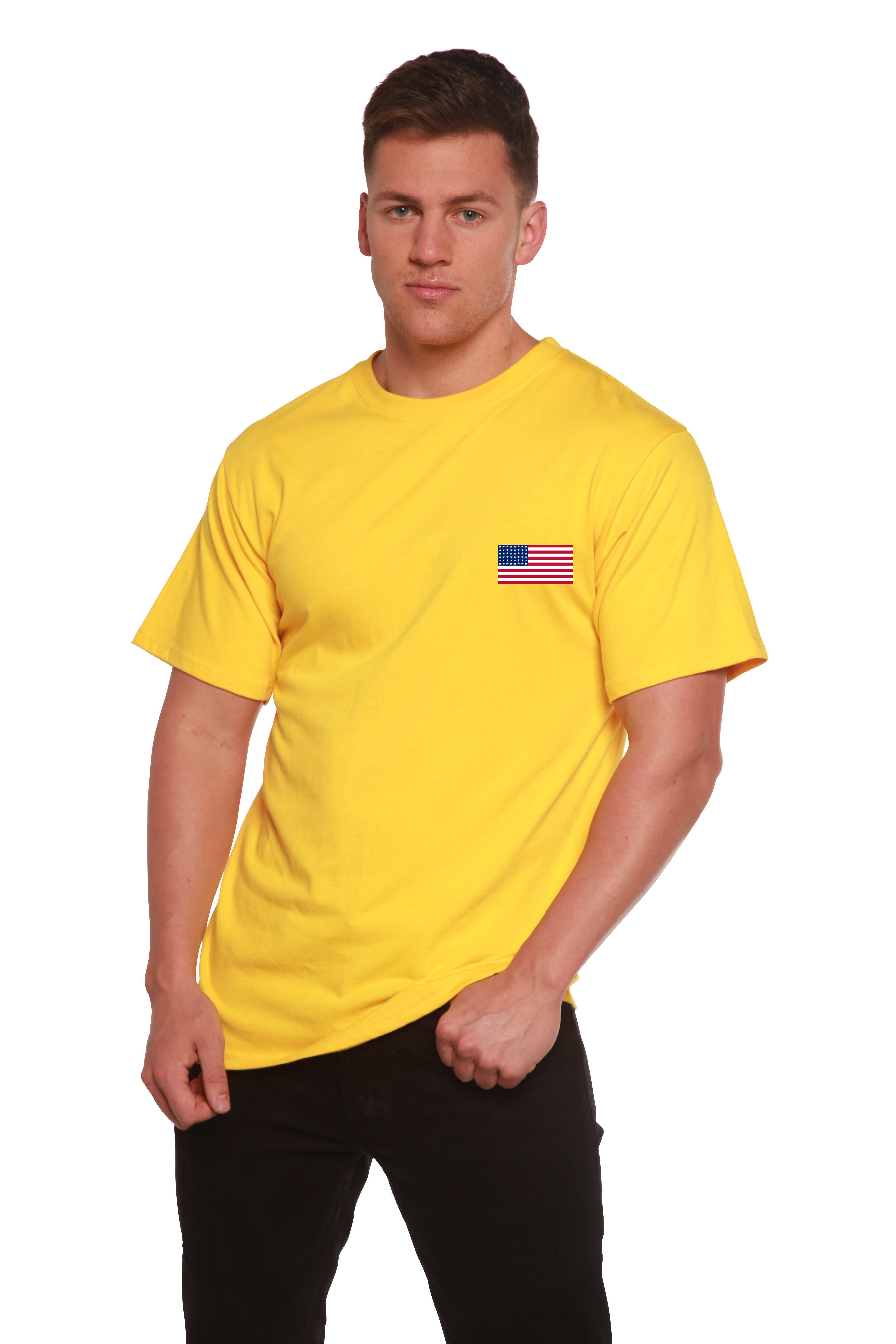 T-shirt graphique à manches courtes en viscose de bambou/coton biologique pour homme avec drapeau américain