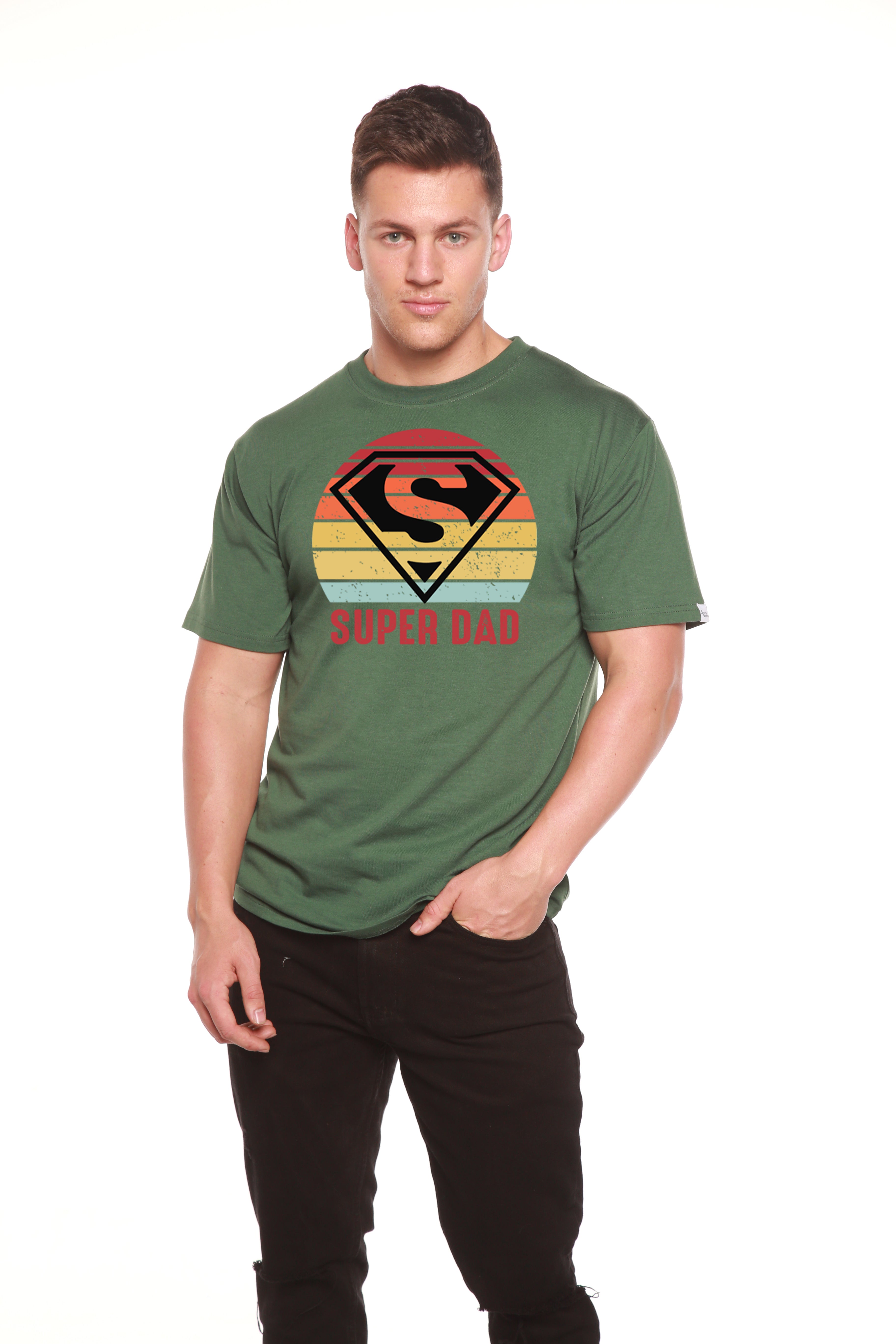 T-shirt à manches courtes en viscose de bambou et coton biologique avec motif pour homme "Super Papa"