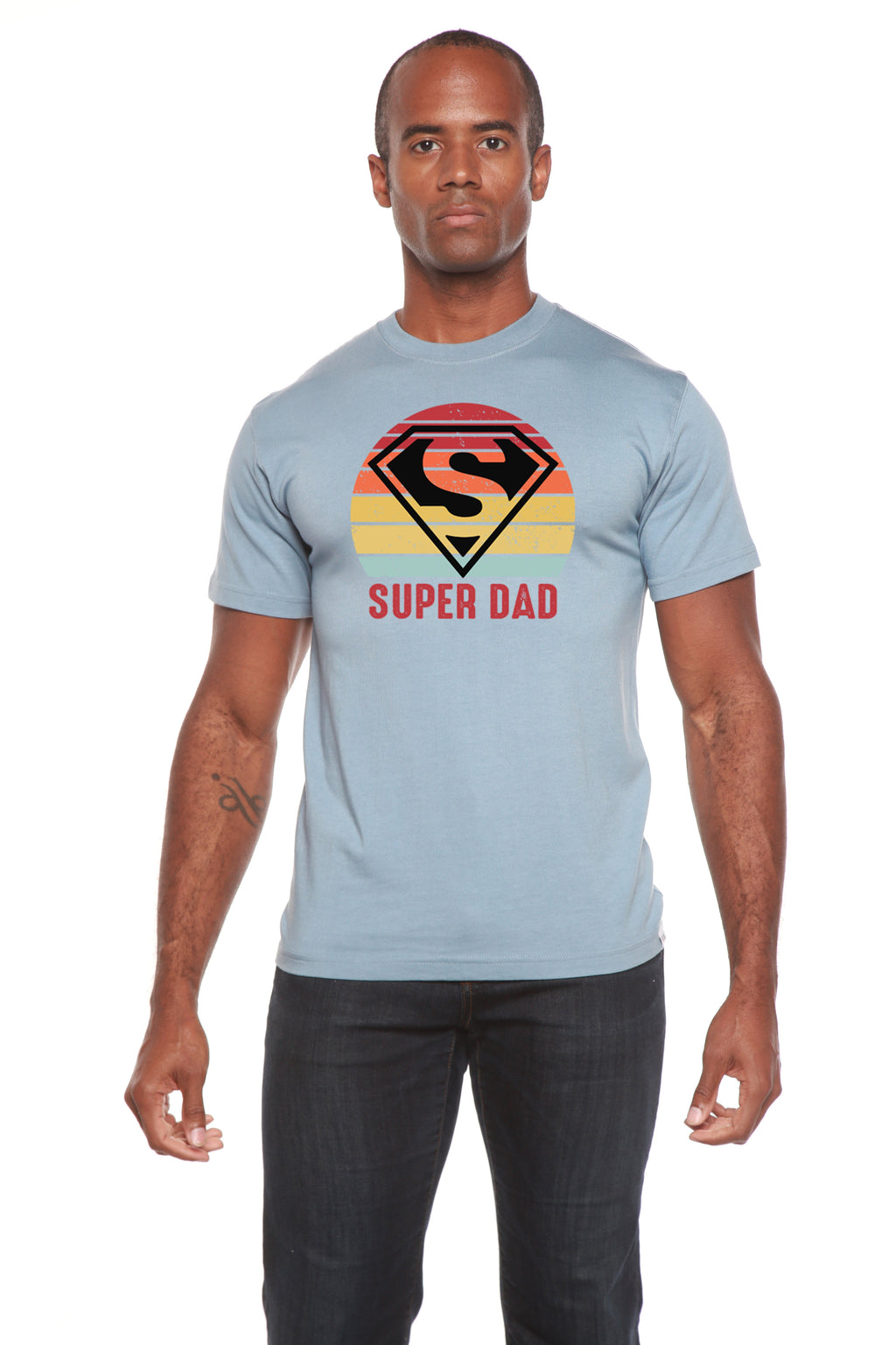 T-shirt à manches courtes en viscose de bambou et coton biologique avec motif pour homme "Super Papa"