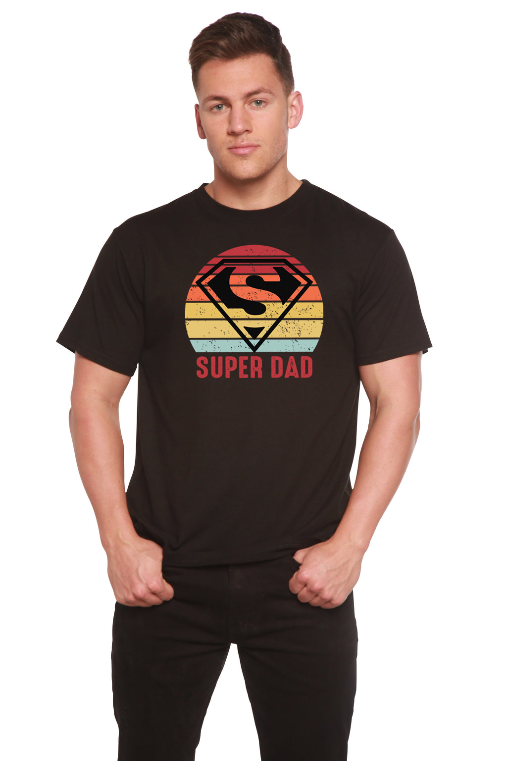 T-shirt à manches courtes en viscose de bambou et coton biologique avec motif pour homme "Super Papa"