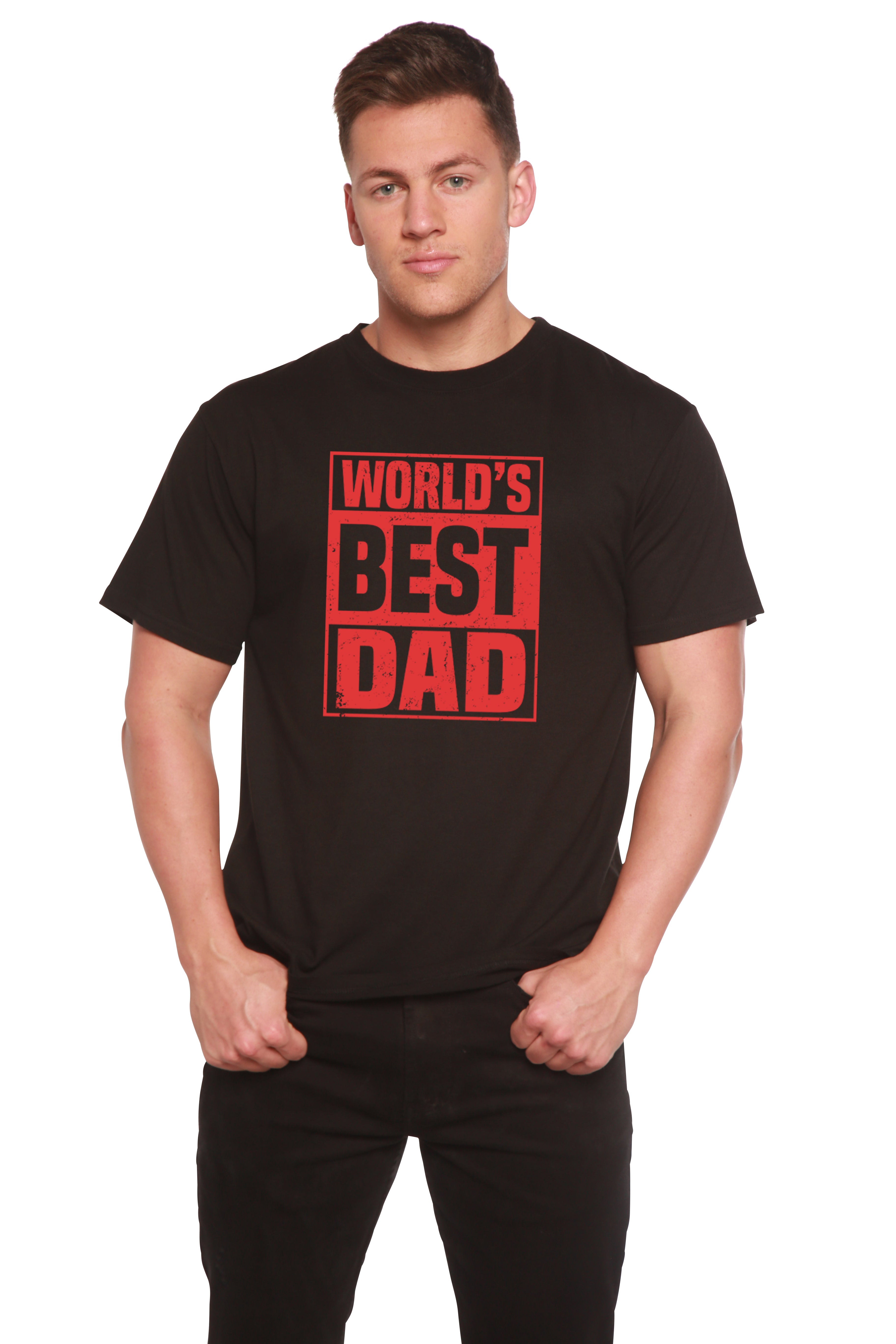 T-shirt graphique à manches courtes pour homme en viscose de bambou/coton biologique "Meilleur papa du monde"