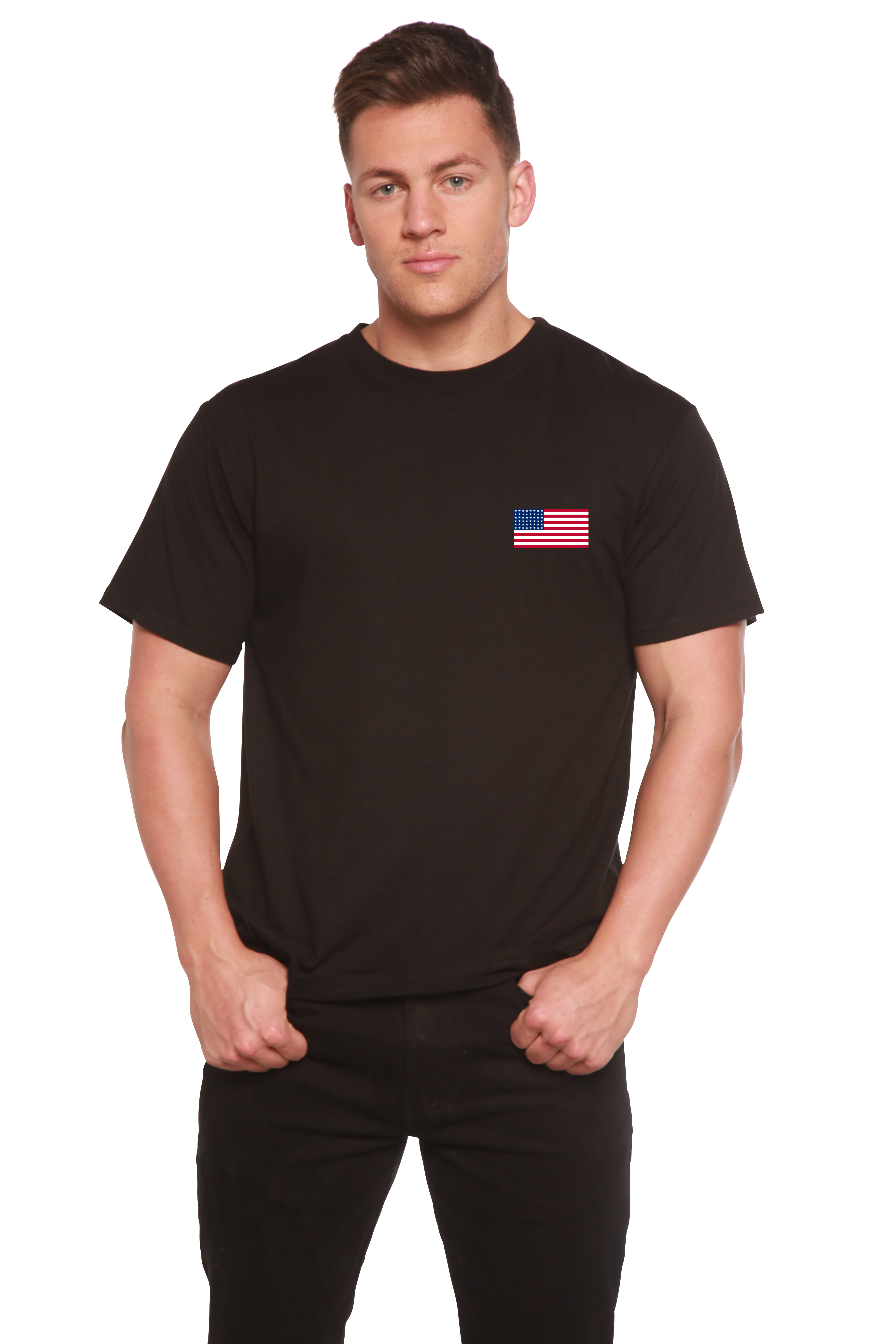 T-shirt graphique à manches courtes en viscose de bambou/coton biologique pour homme avec drapeau américain