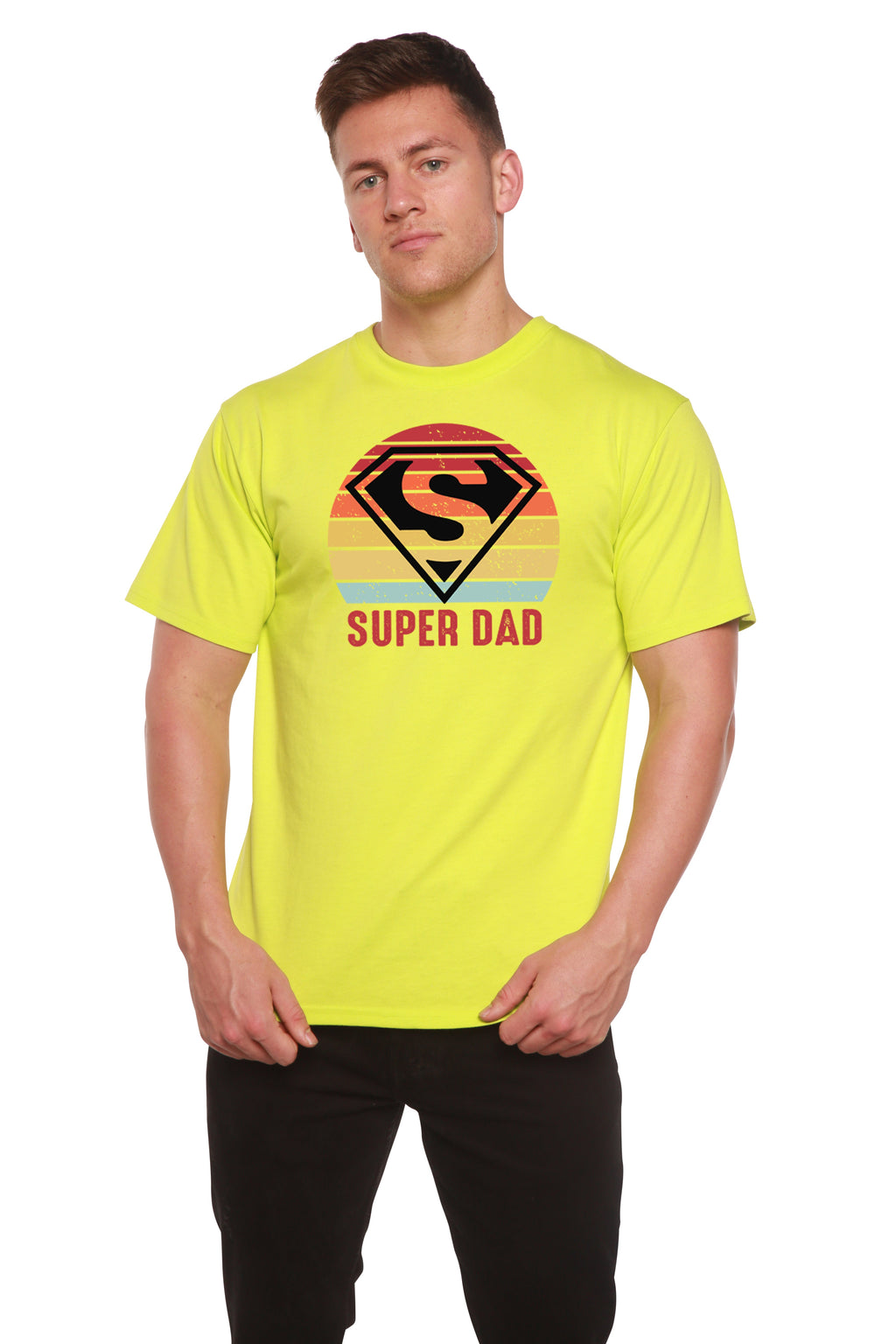 T-shirt à manches courtes en viscose de bambou et coton biologique avec motif pour homme "Super Papa"