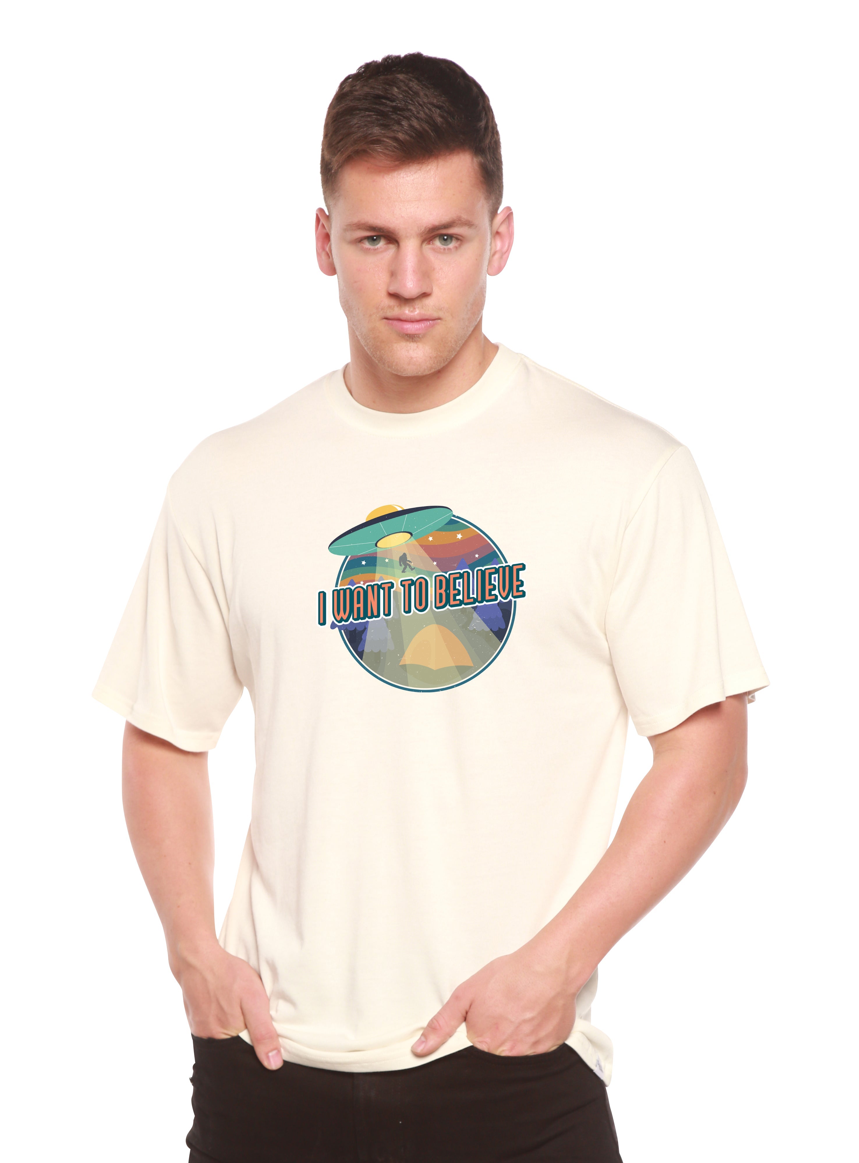 T-shirt imprimé à manches courtes en bambou pour homme « I Want to Believe »