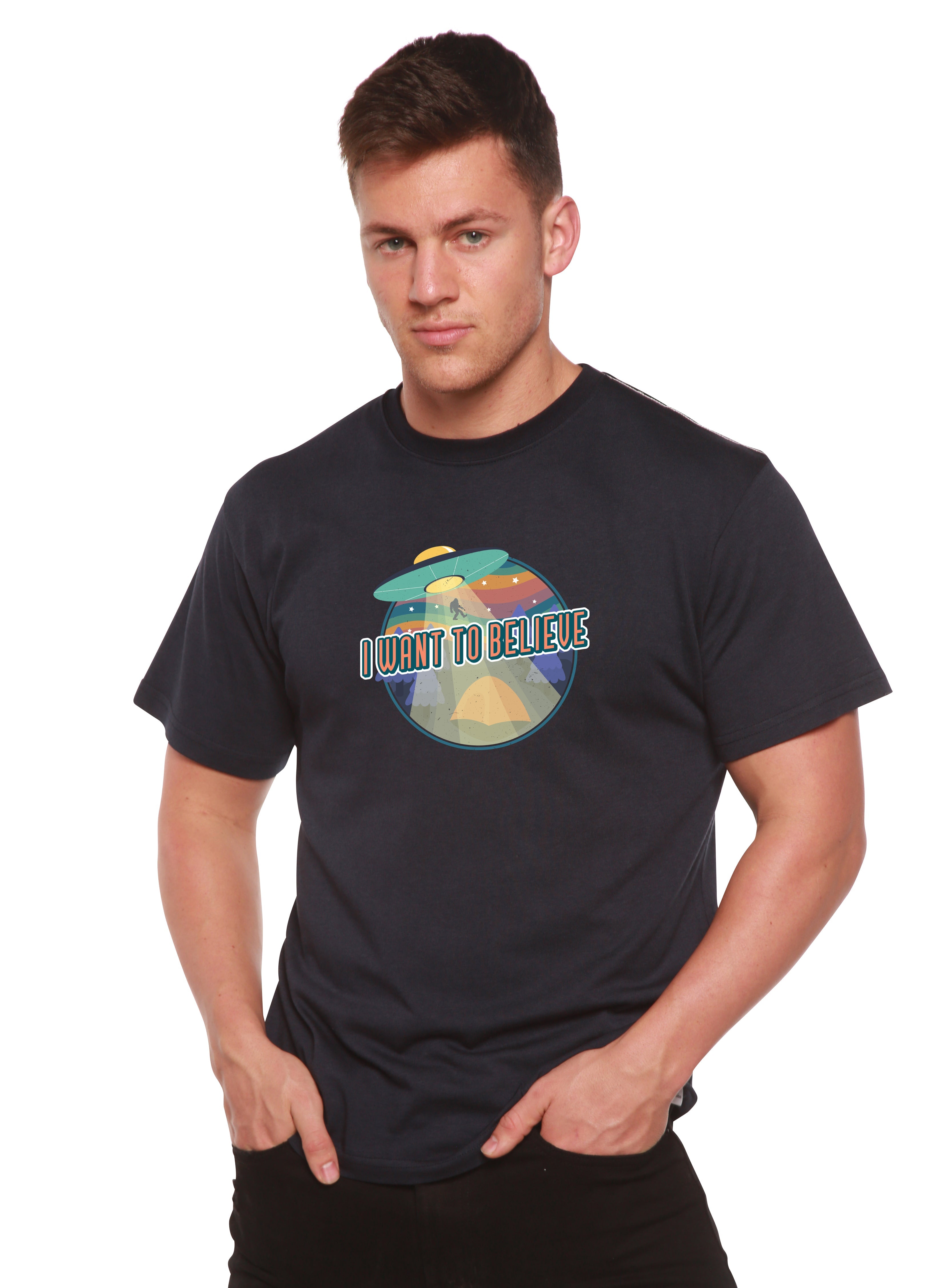 T-shirt imprimé à manches courtes en bambou pour homme « I Want to Believe »