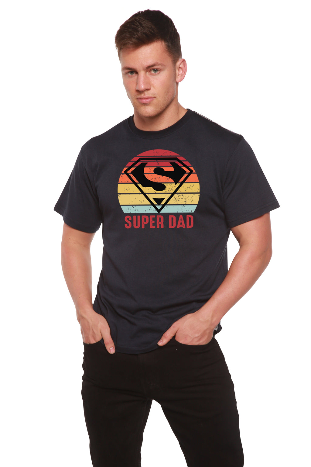 T-shirt à manches courtes en viscose de bambou et coton biologique avec motif pour homme "Super Papa"