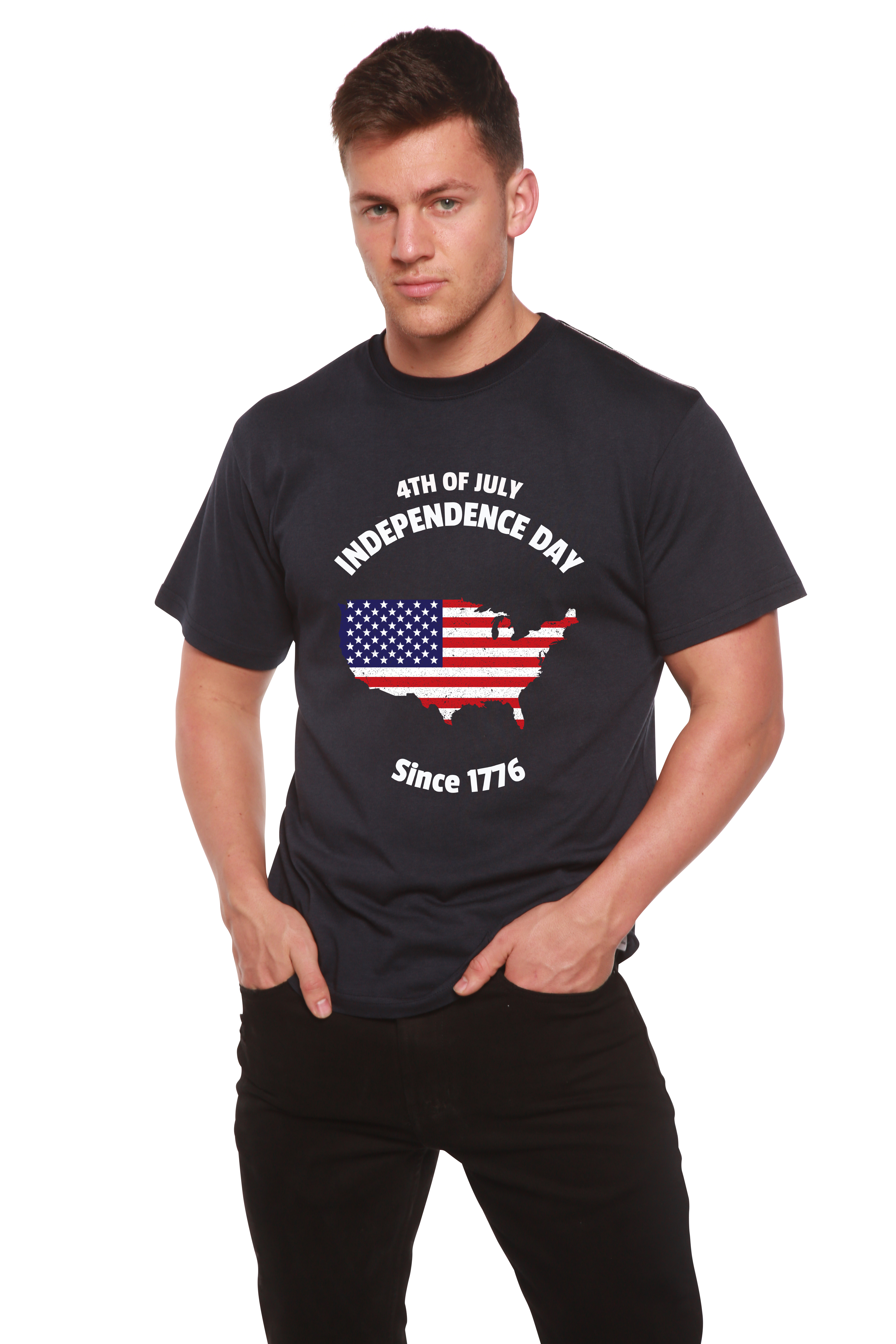 T-shirt graphique à manches courtes en viscose de bambou et coton bio pour homme – Spécial 4 juillet