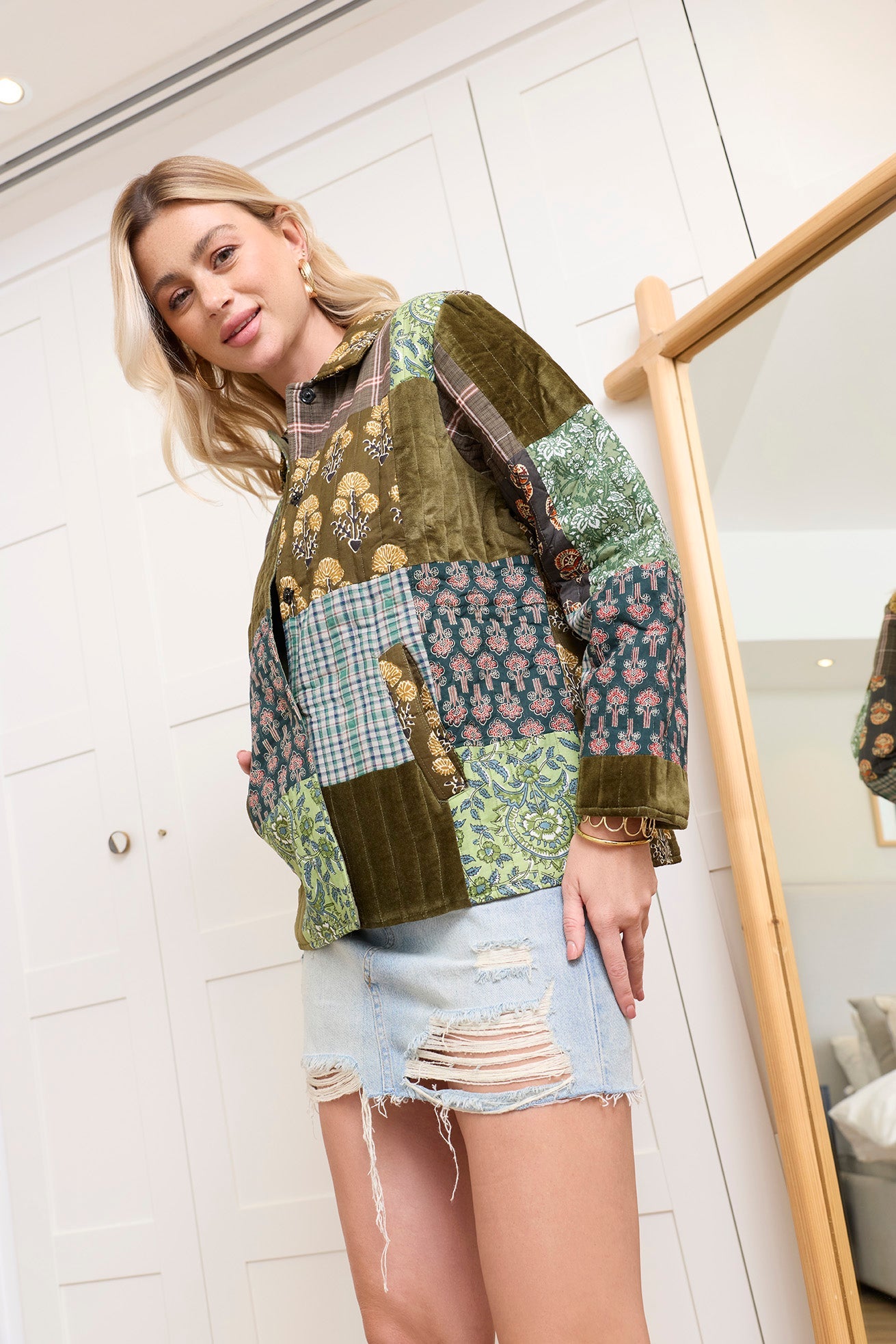 Veste matelassée Meadow Folk en patchwork vert cendré