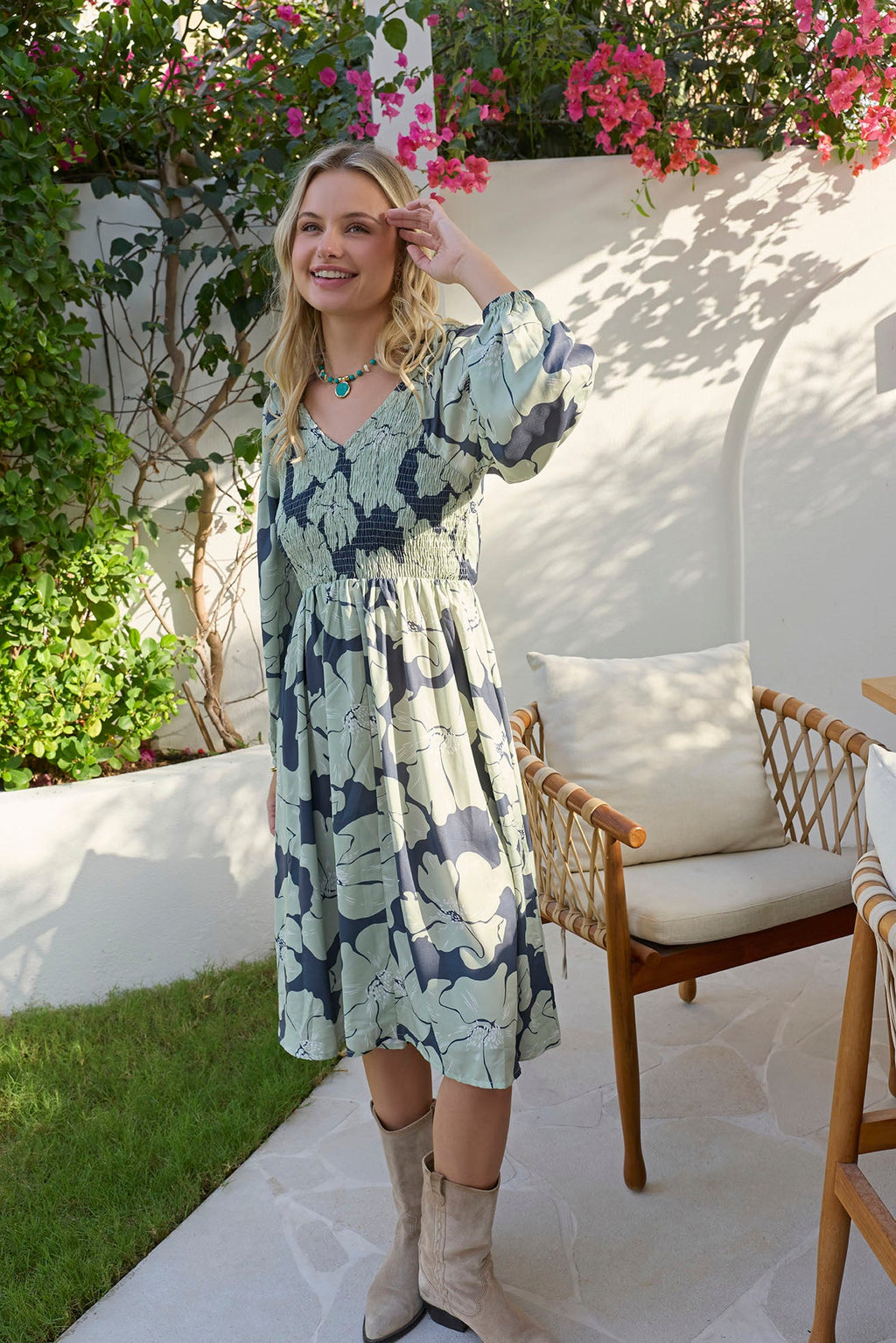 Robe Smockée à Volants Wildmint en Beige et Crème Clair