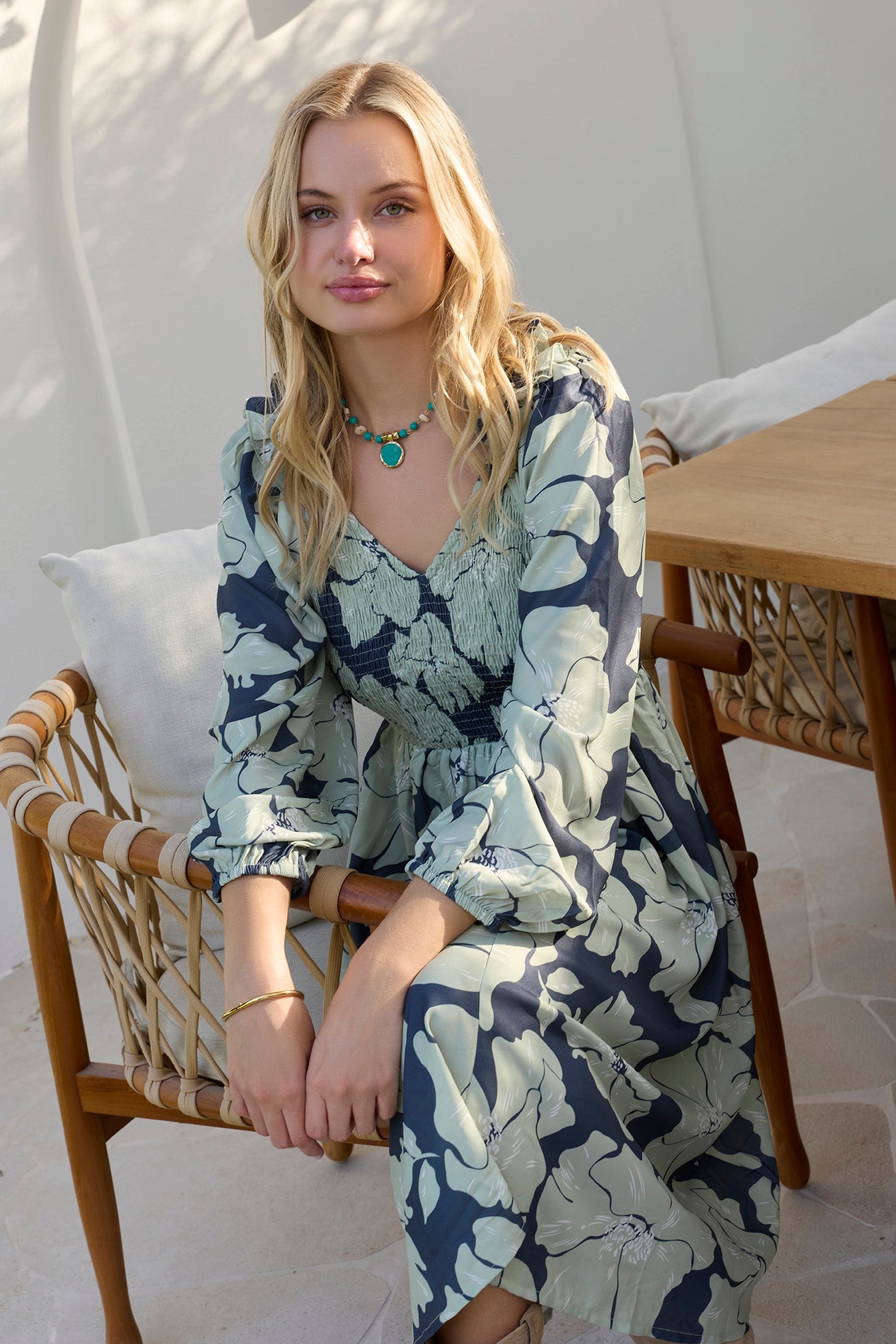 Robe Smockée à Volants Wildmint en Beige et Crème Clair