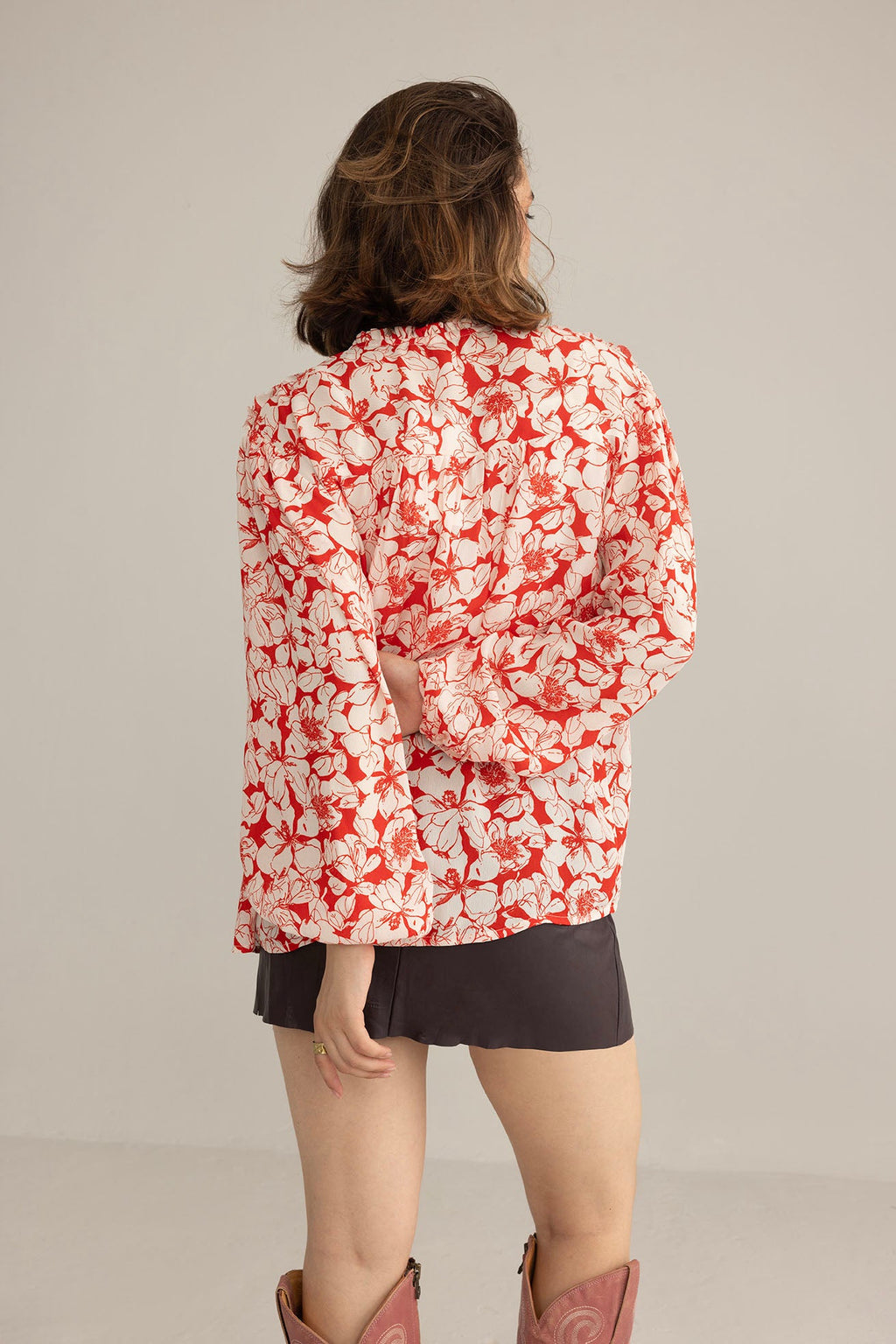 Haut volanté Cherry Fleur rose cramoisi