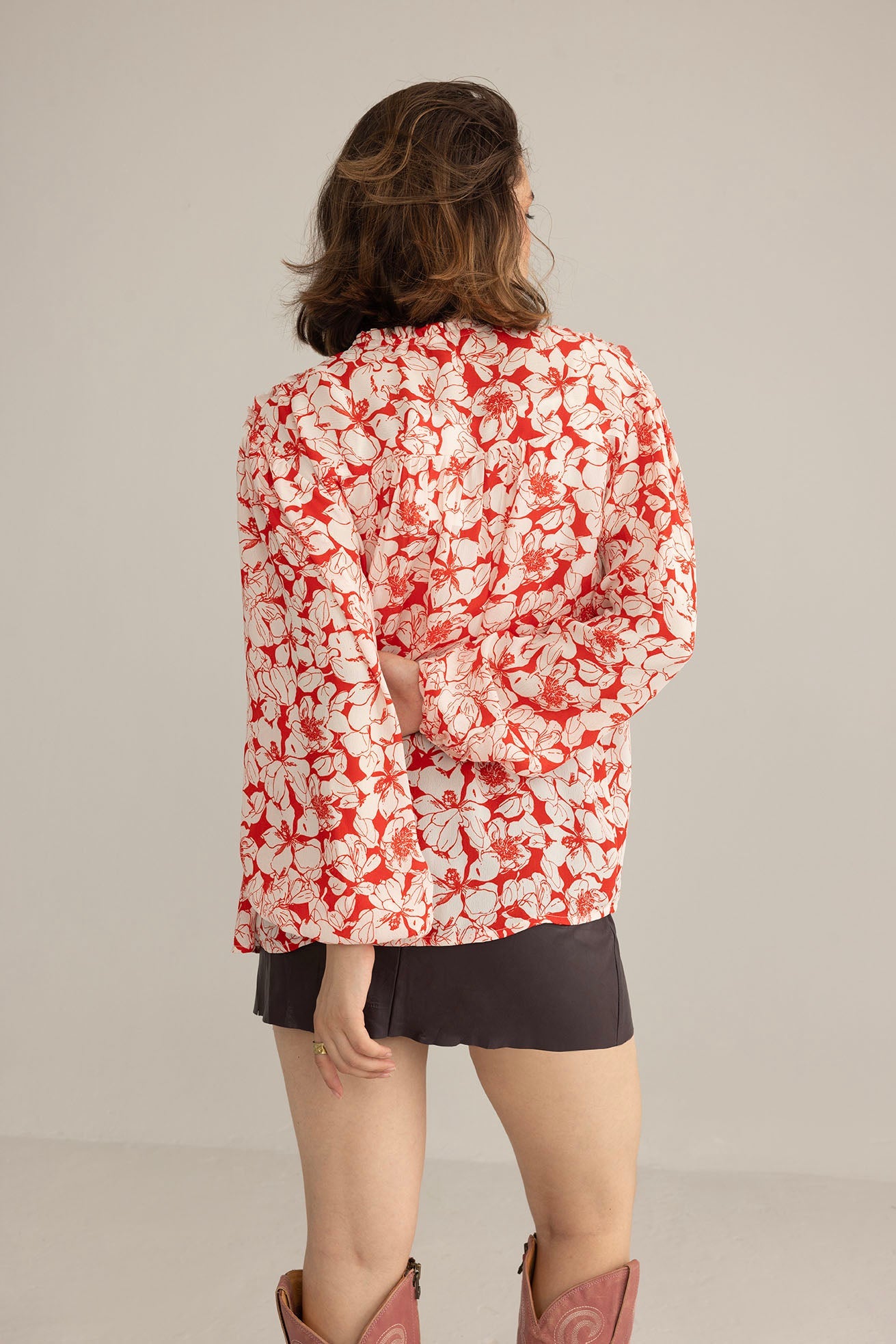 Haut volanté Cherry Fleur rose cramoisi