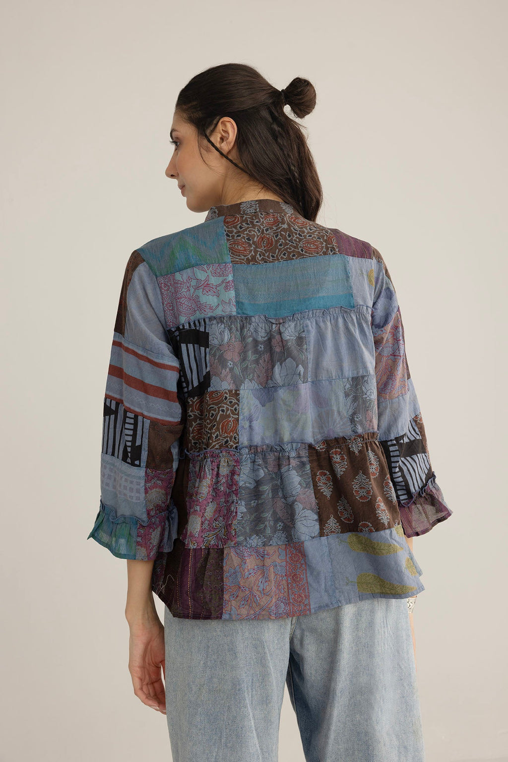Haut patchwork Bohera motifs épicés entremêlés, coloris rouge caravane
