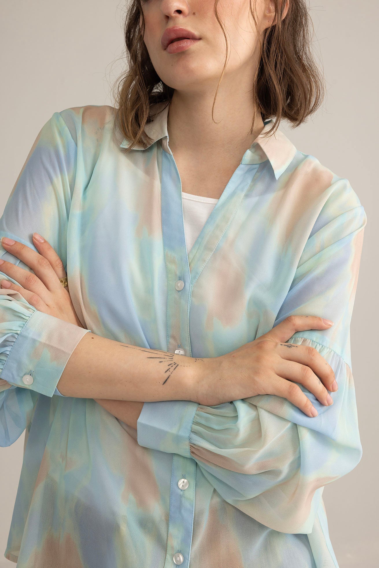 Chemise imprimée Elysia, coloris blanc lunaire