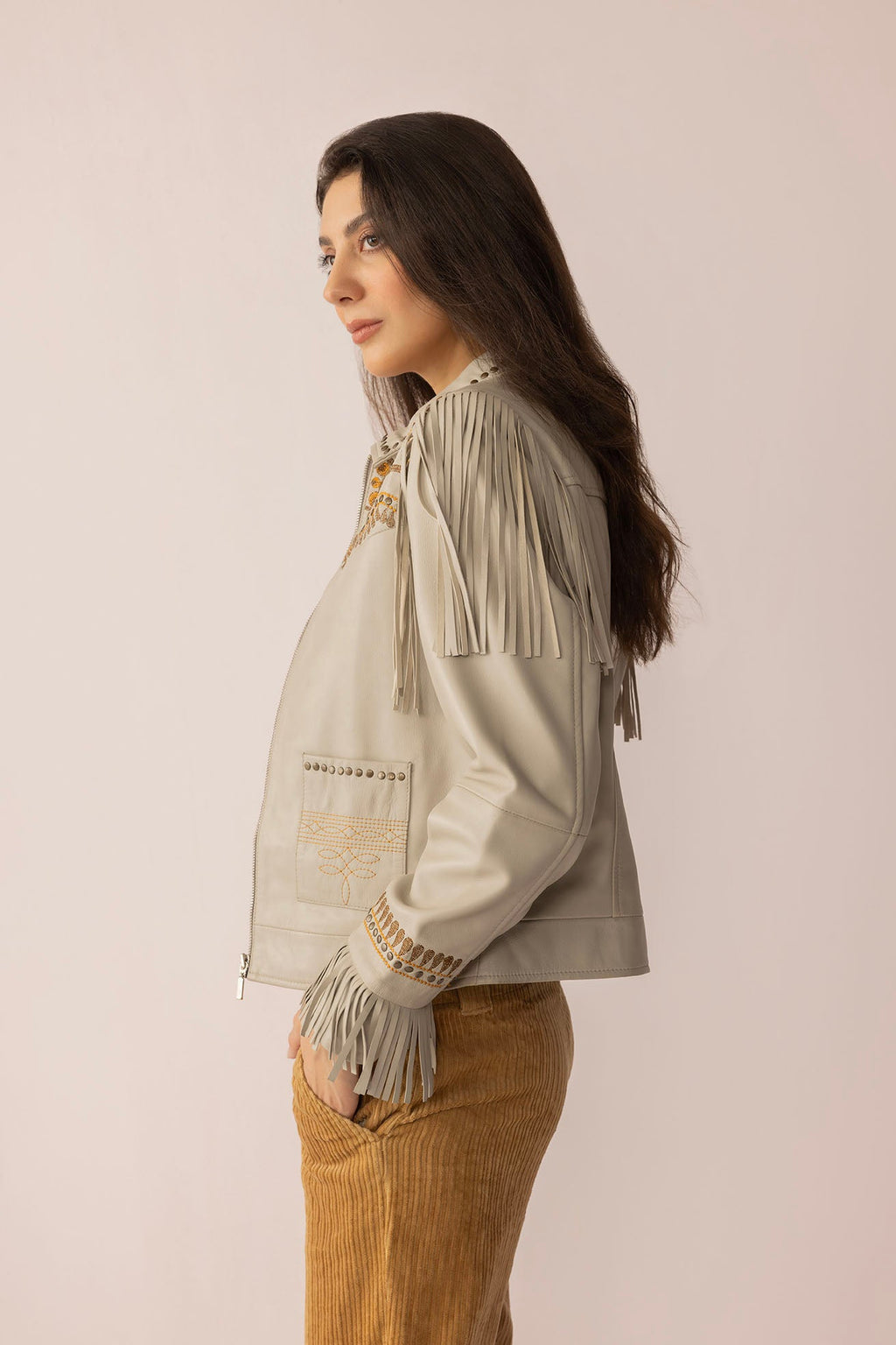 Blouson en cuir Dust & Daisies blanc étoilé