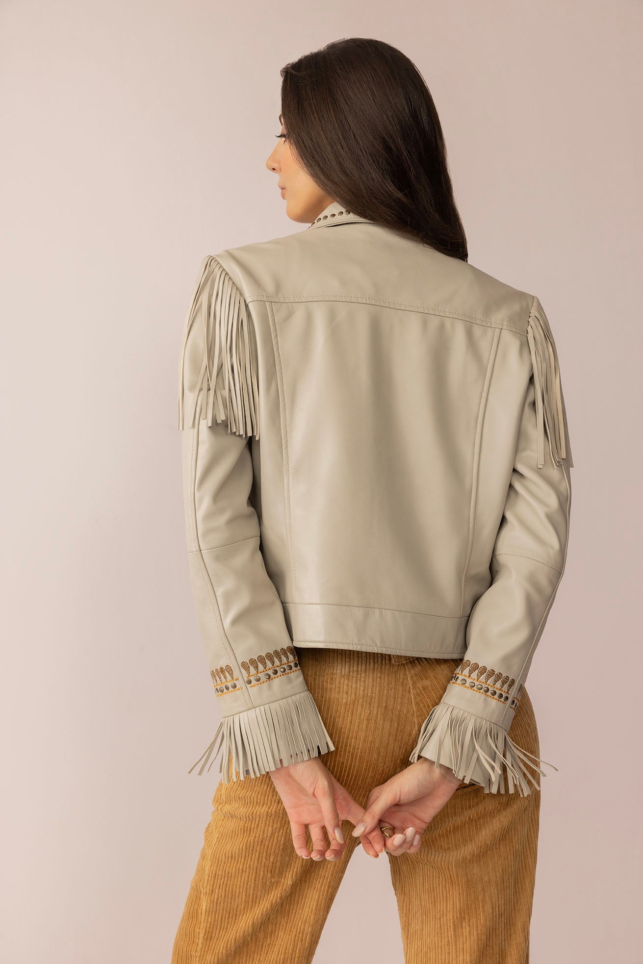 Blouson en cuir Dust & Daisies blanc étoilé