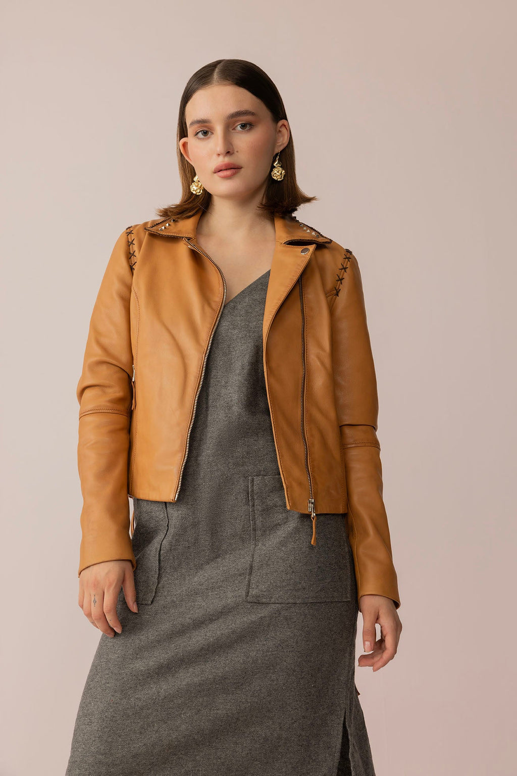 Blouson en cuir Saddle Soul coloris Caramel Désert