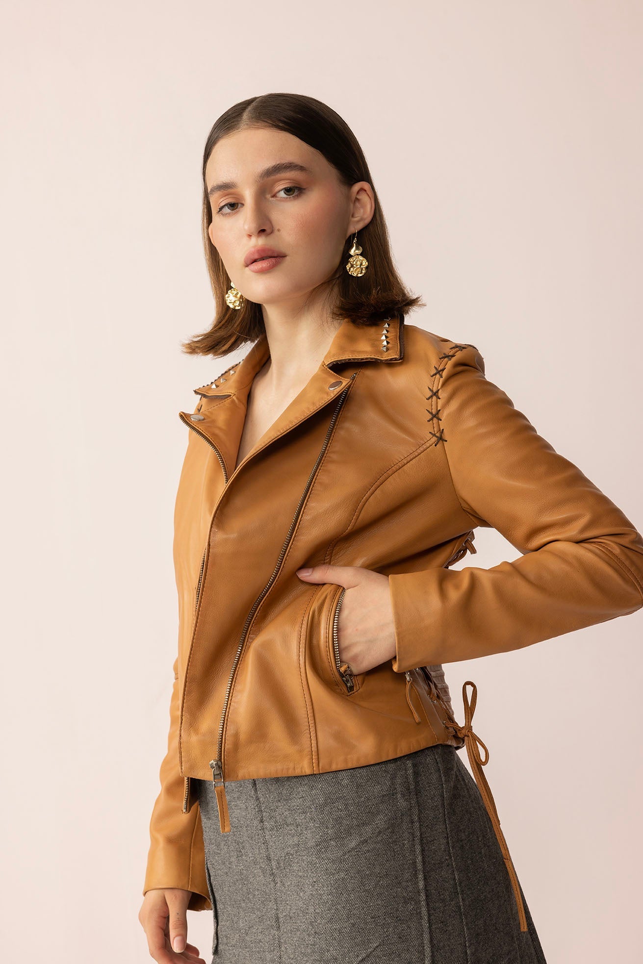 Blouson en cuir Saddle Soul coloris Caramel Désert