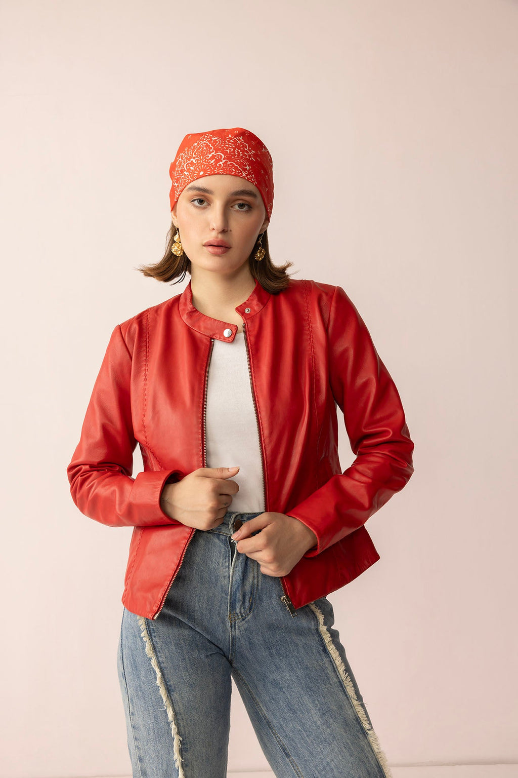 Veste en cuir Fireline Femme, coloris Rouge Braise