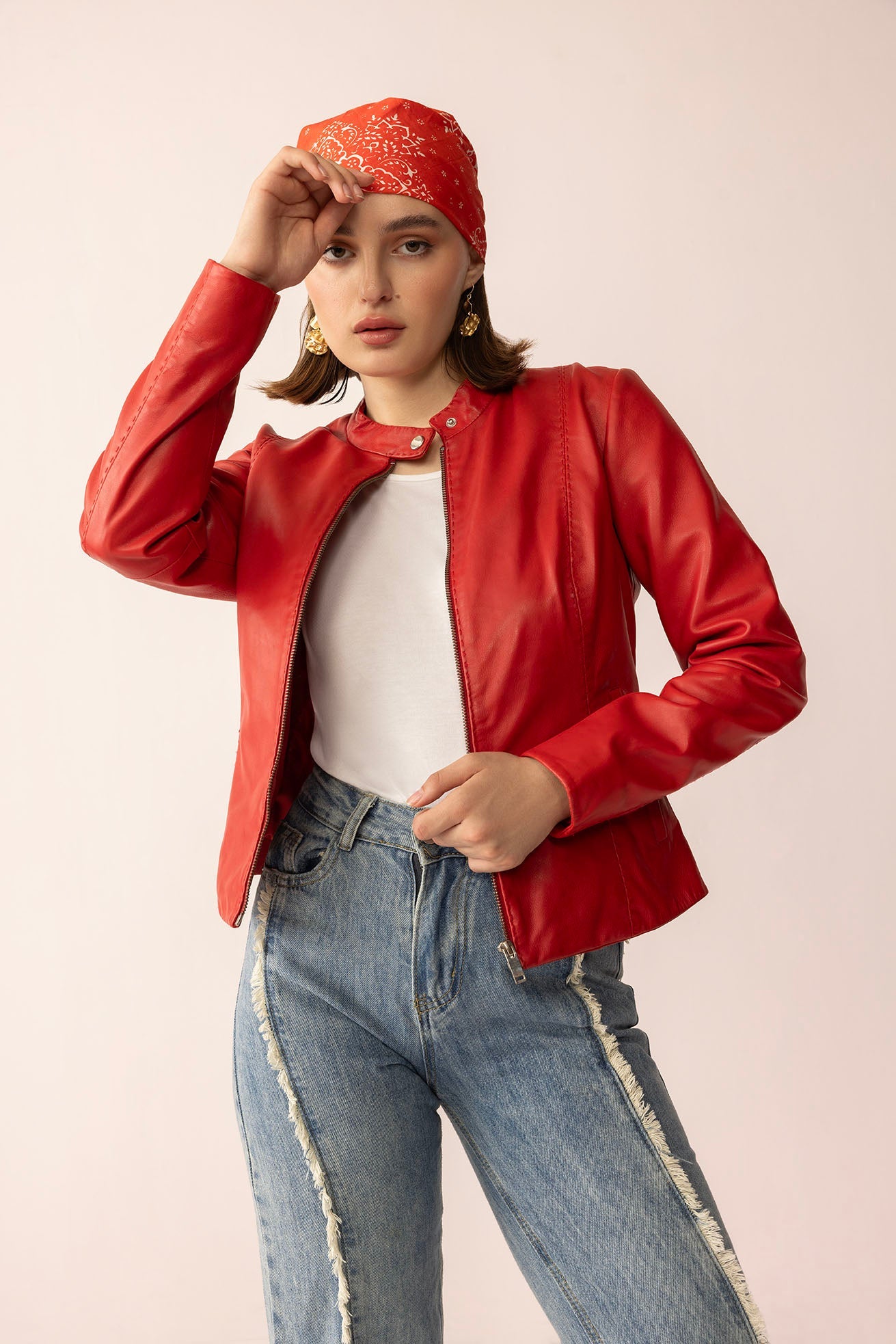Veste en cuir Fireline Femme, coloris Rouge Braise