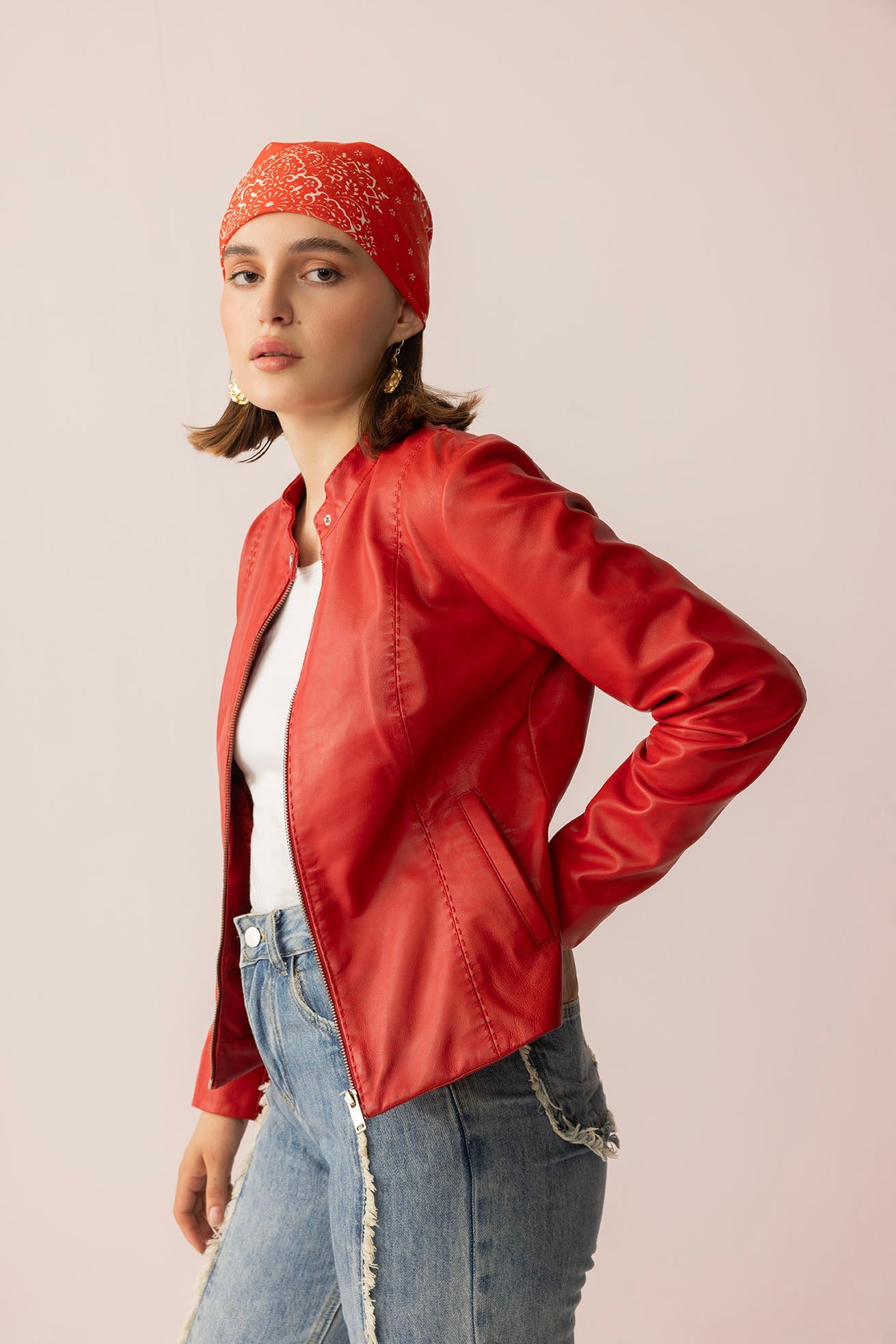 Veste en cuir Fireline Femme, coloris Rouge Braise