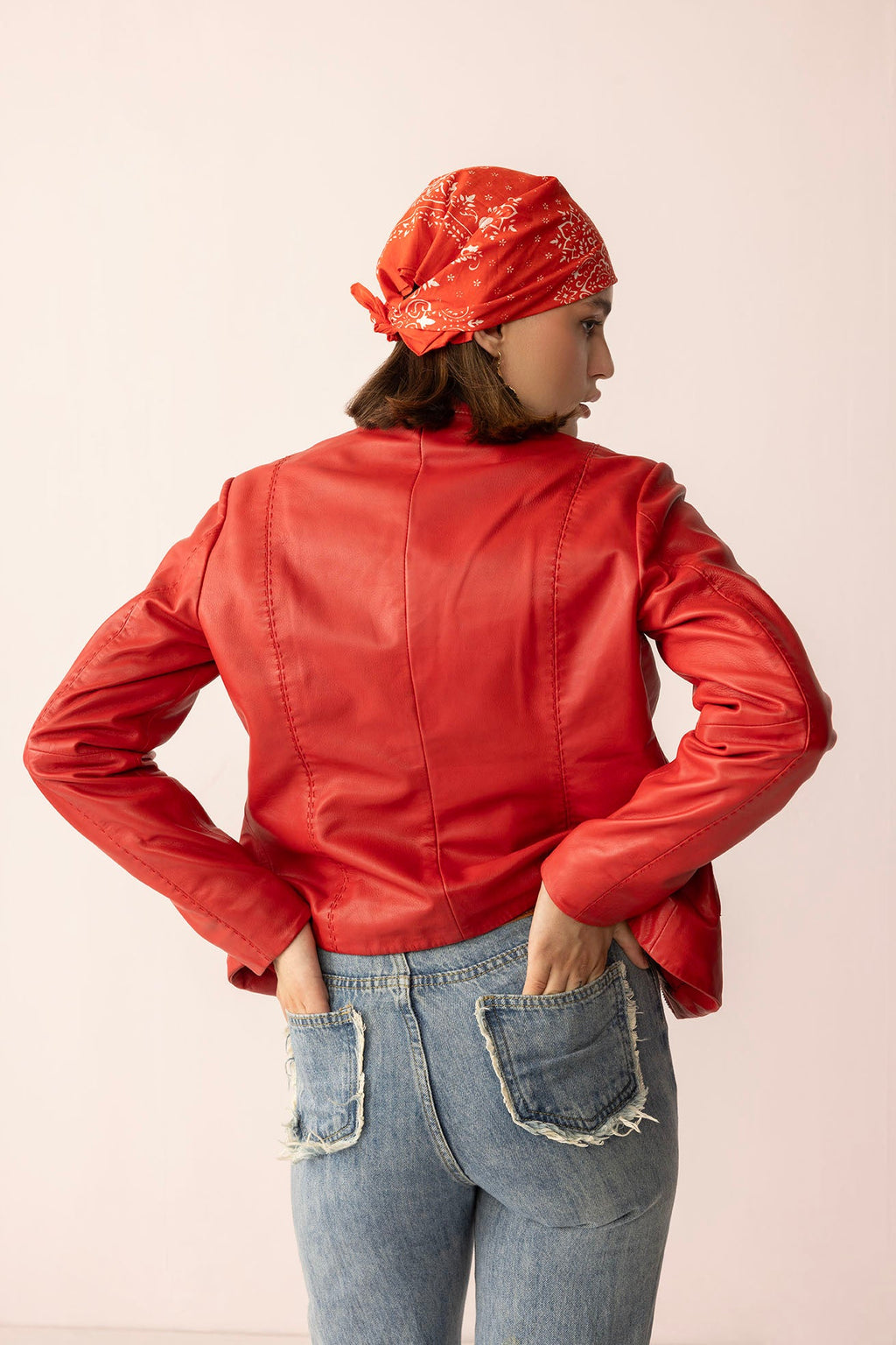 Veste en cuir Fireline Femme, coloris Rouge Braise