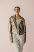 Blouson en cuir scintillant Astrid coloris argent cosmique