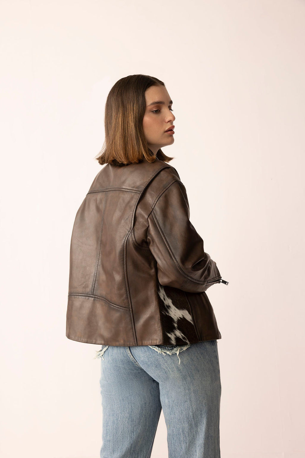 Blouson en cuir Emberhide, couleur marron boucle