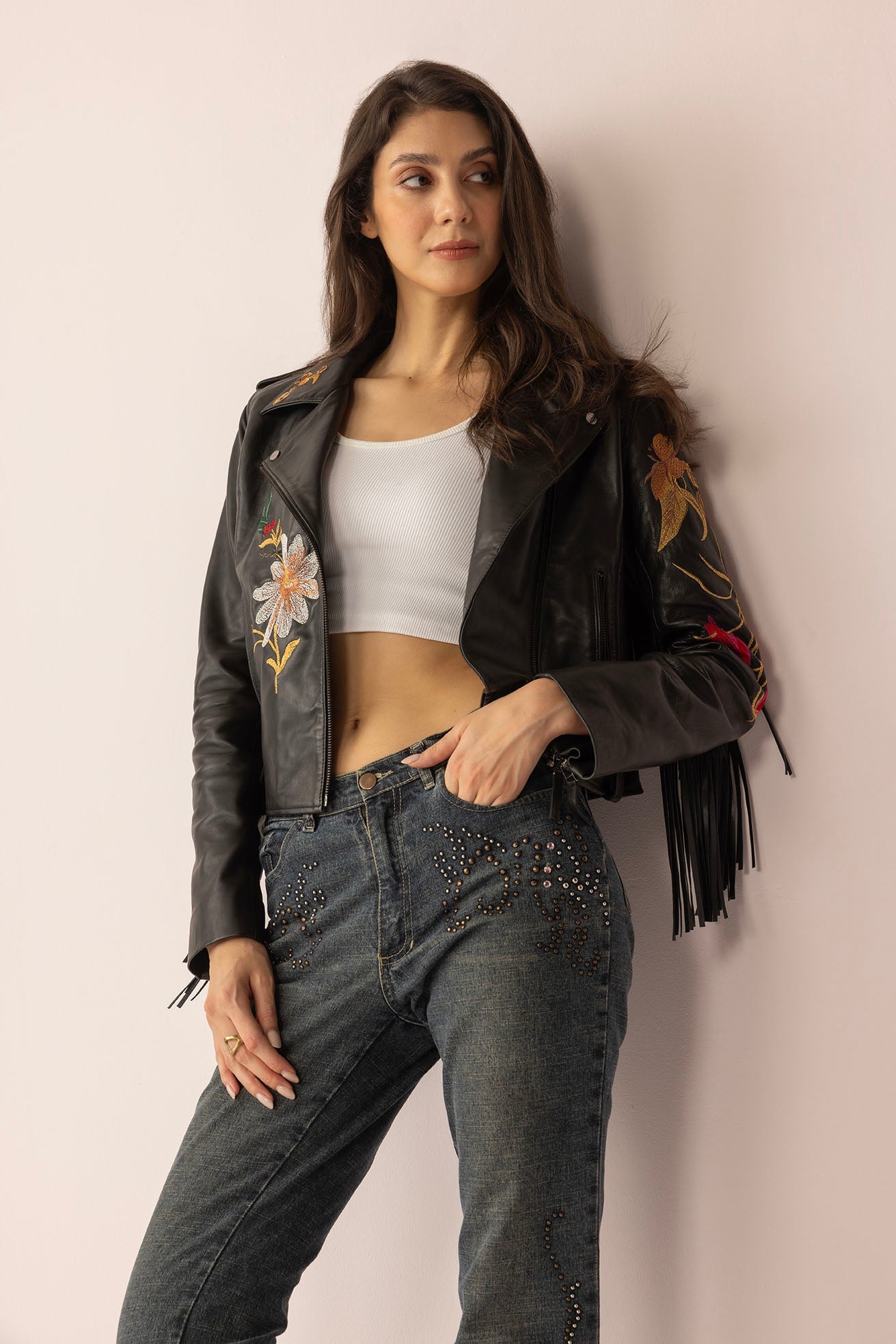 Veste en cuir Thorn & Thunder coloris Ink Bloom