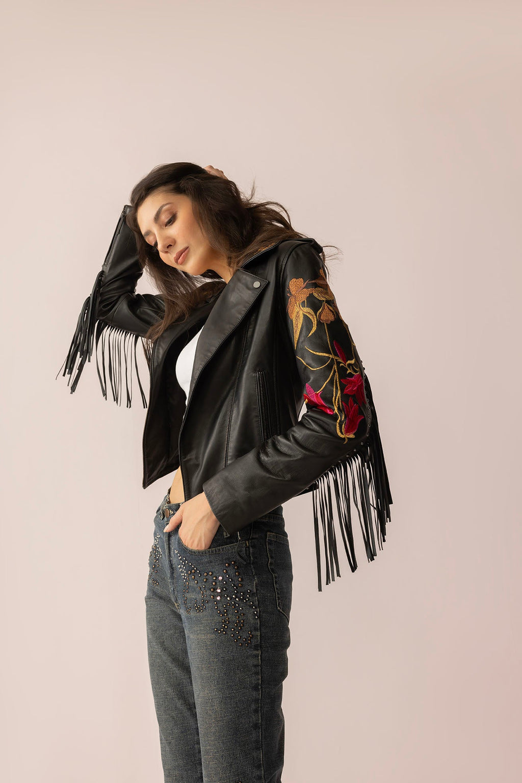 Veste en cuir Thorn & Thunder coloris Ink Bloom