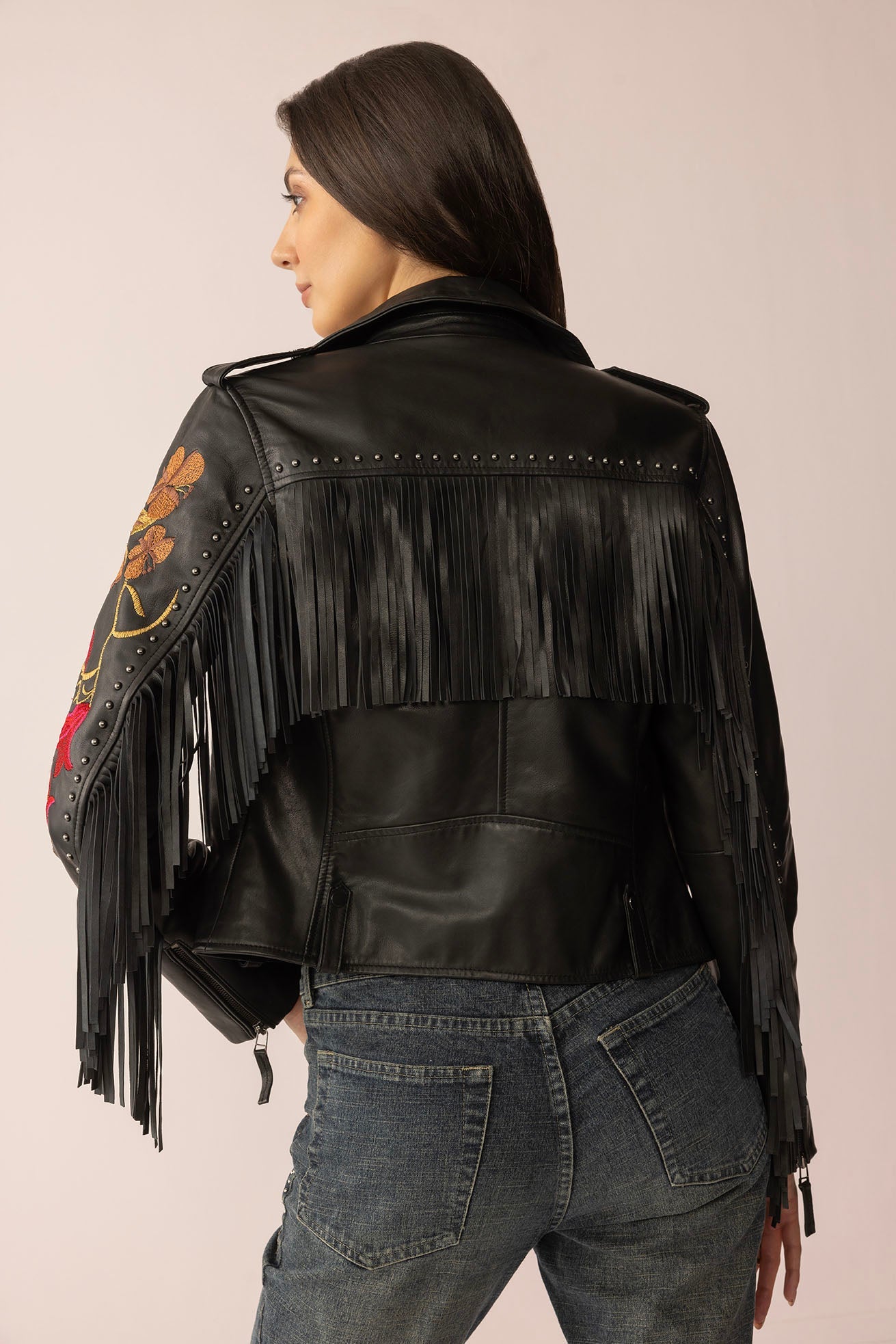 Veste en cuir Thorn & Thunder coloris Ink Bloom