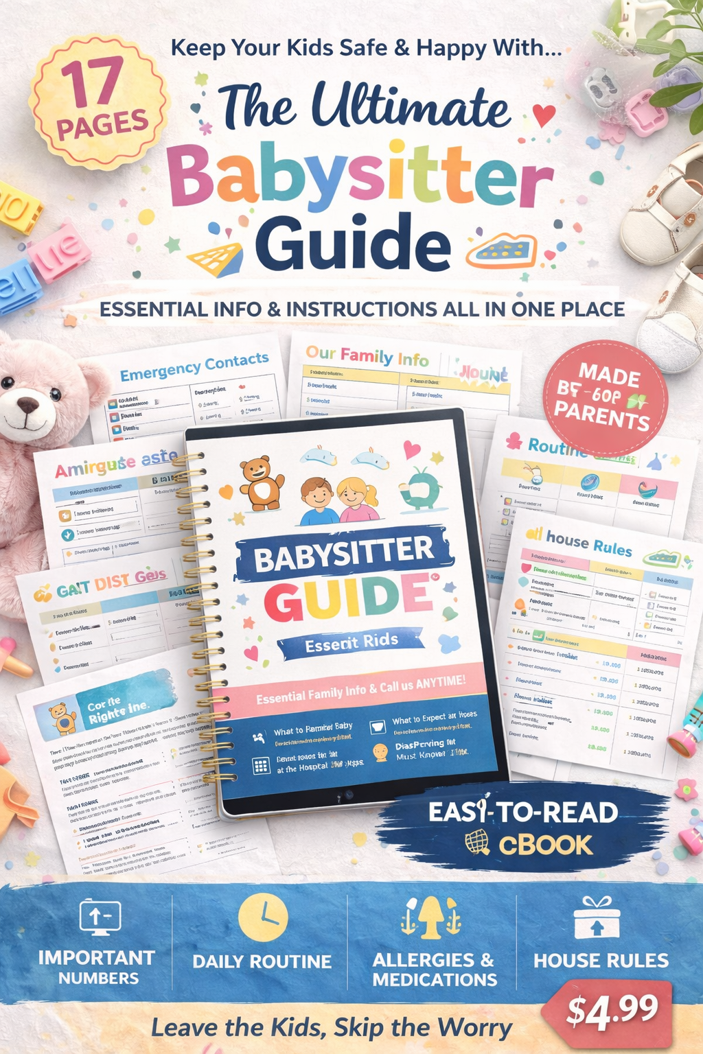 Classeur de garde d'enfants | Modèle Canva modifiable de 17 pages